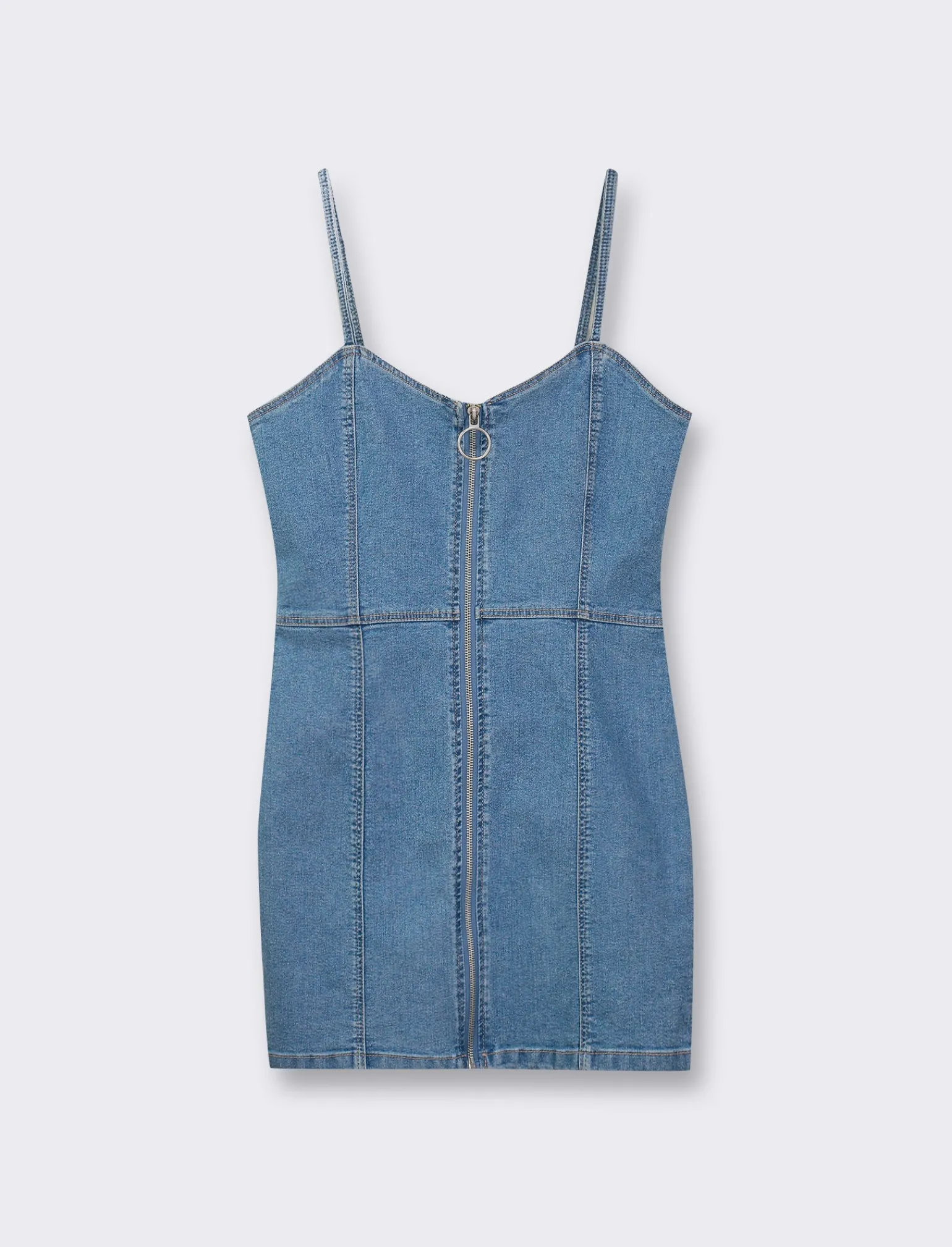 Donna Piazza Italia Donna<Abito con bretelle denim corto con dettaglio zip davanti. - Denim