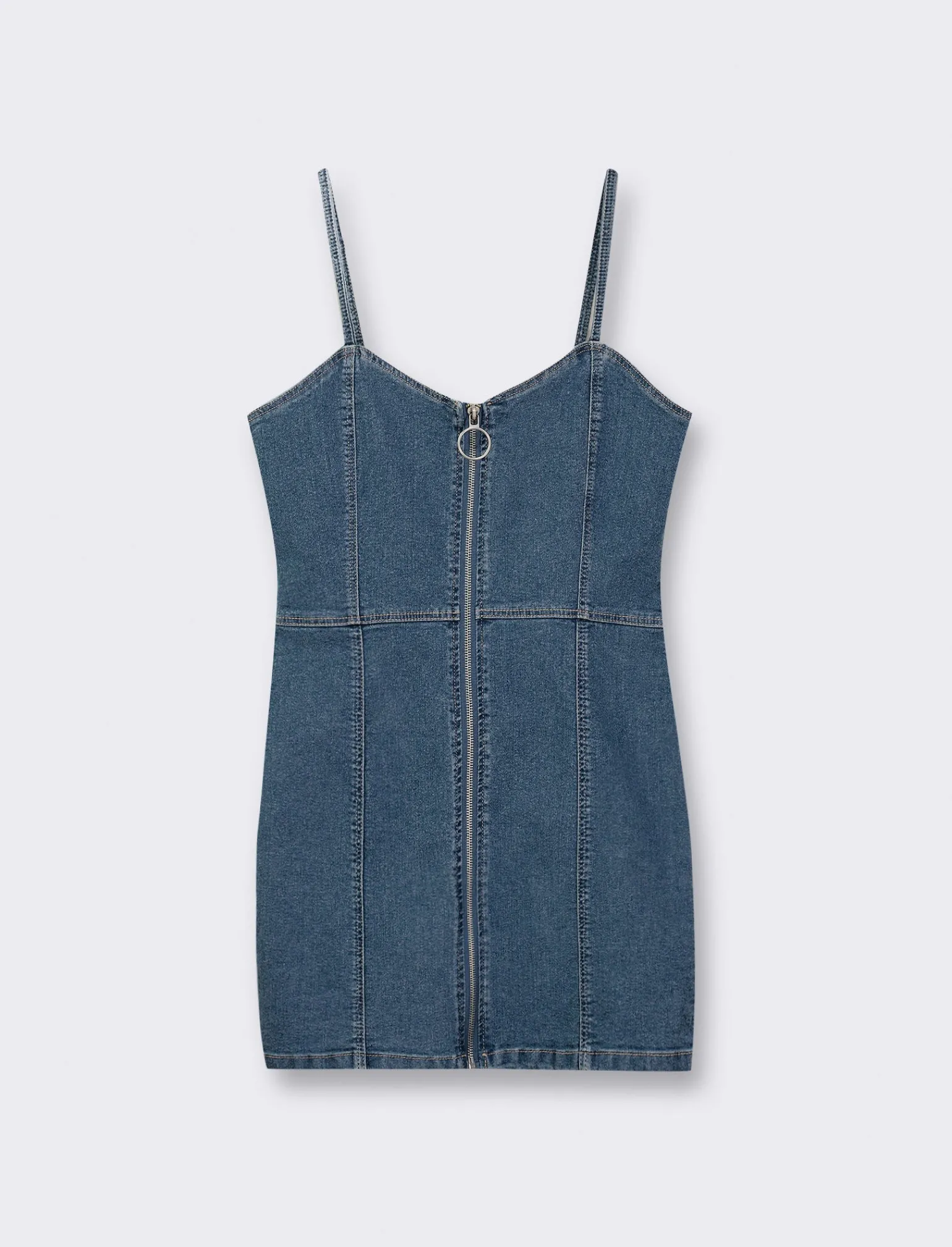 Donna Piazza Italia Donna<Abito con bretelle denim corto con dettaglio zip davanti. - DENIM SCURO