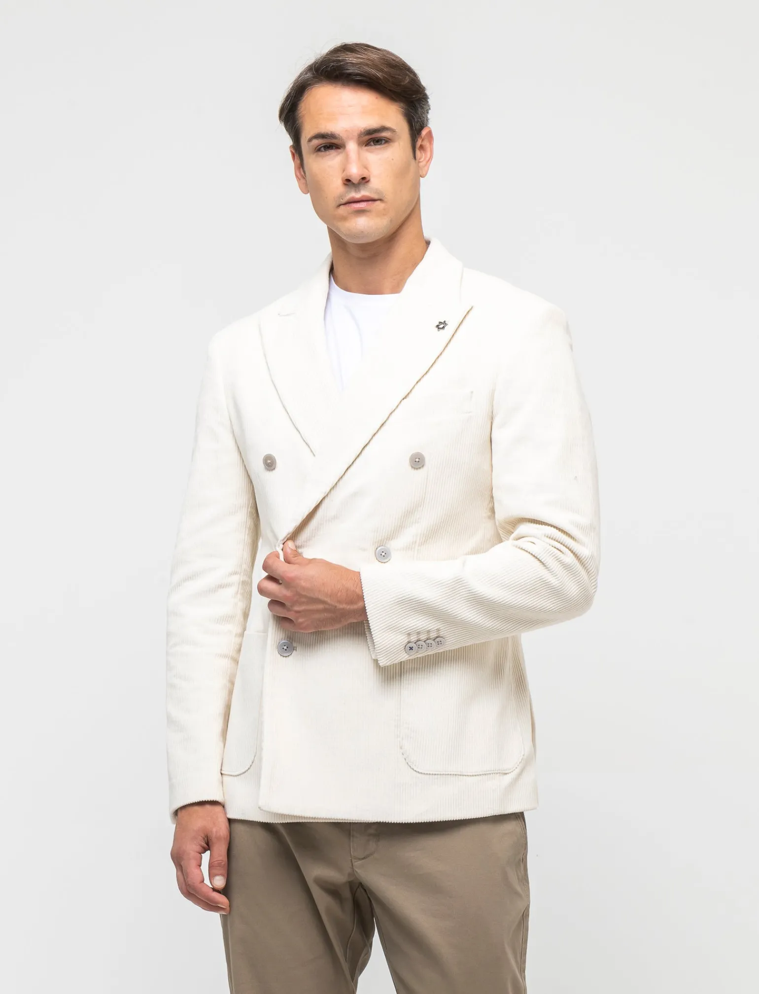 Uomo Piazza Italia Uomo | Giacche<Blazer doppio petto in velluto, formal fit con rever classico - ecru