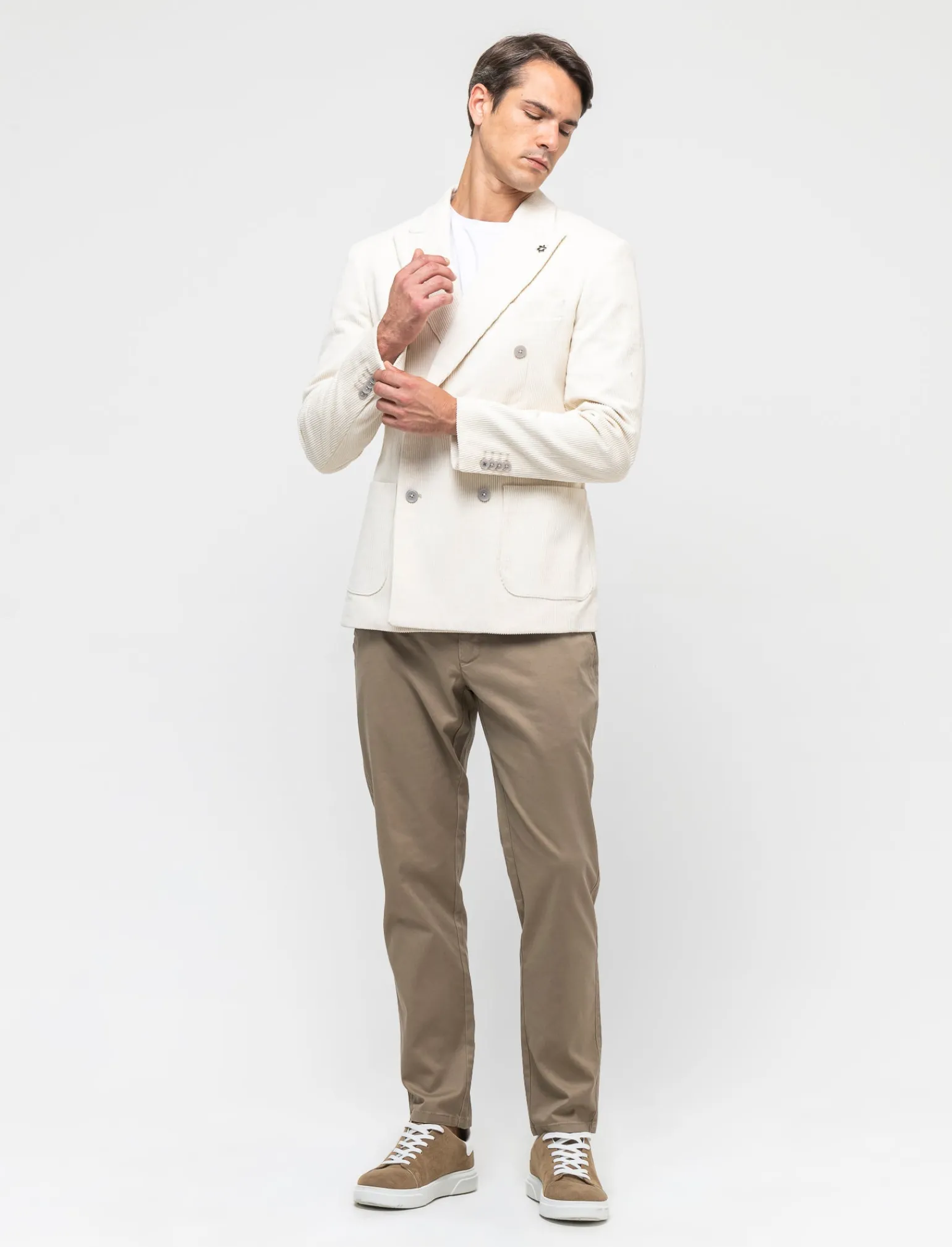 Uomo Piazza Italia Uomo | Giacche<Blazer doppio petto in velluto, formal fit con rever classico - ecru