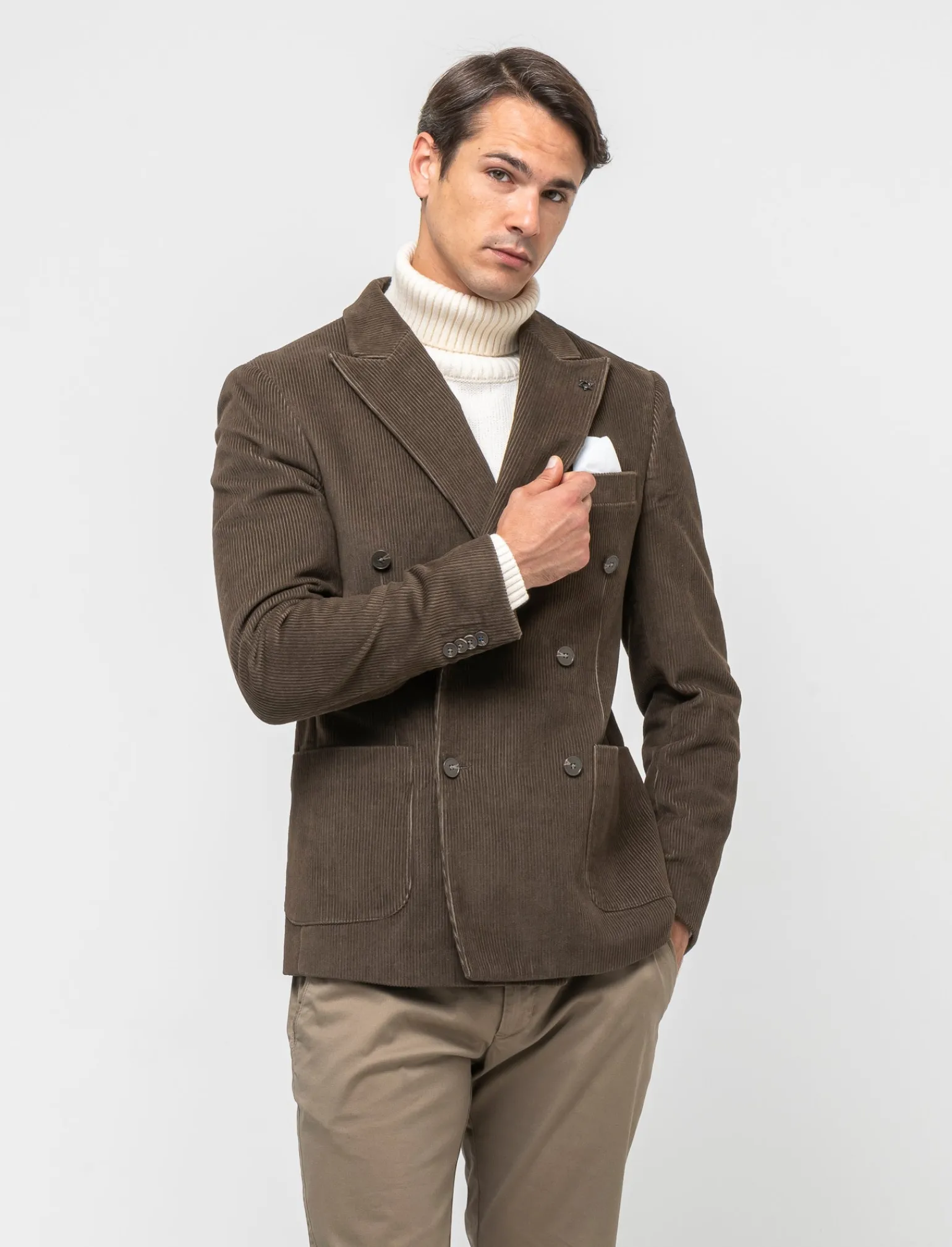 Uomo Piazza Italia Uomo | Giacche<Blazer doppio petto in velluto, formal fit con rever classico - kaki