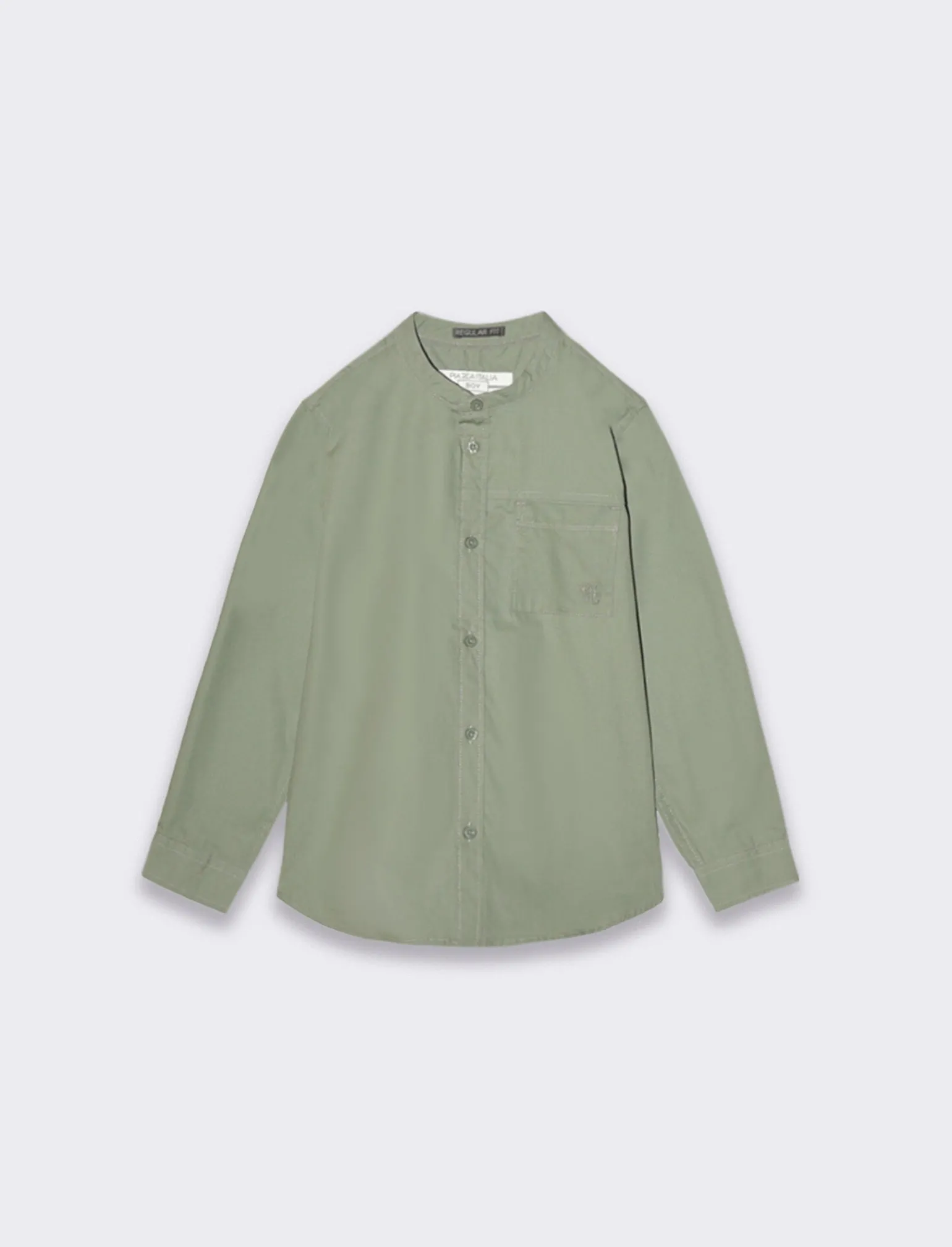 Bambino Piazza Italia Bambino | Camicie<Camicia 100% cotone modello coreano, con tasca e ricamo frontale. vestibilità regular - salvia