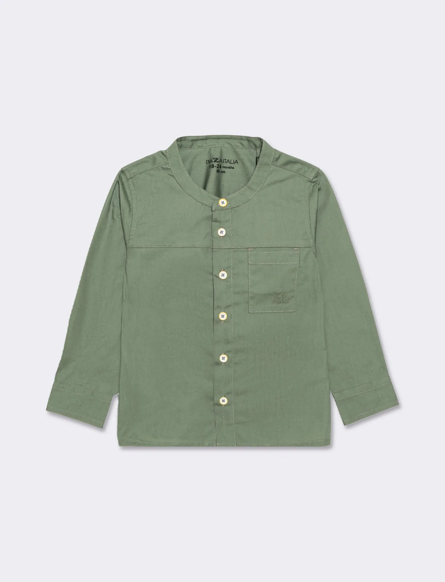 Piazza Italia Camicie<Camicia 100% cotone stile coreano, con tasca e ricamo frontale. vestibilità regular - salvia