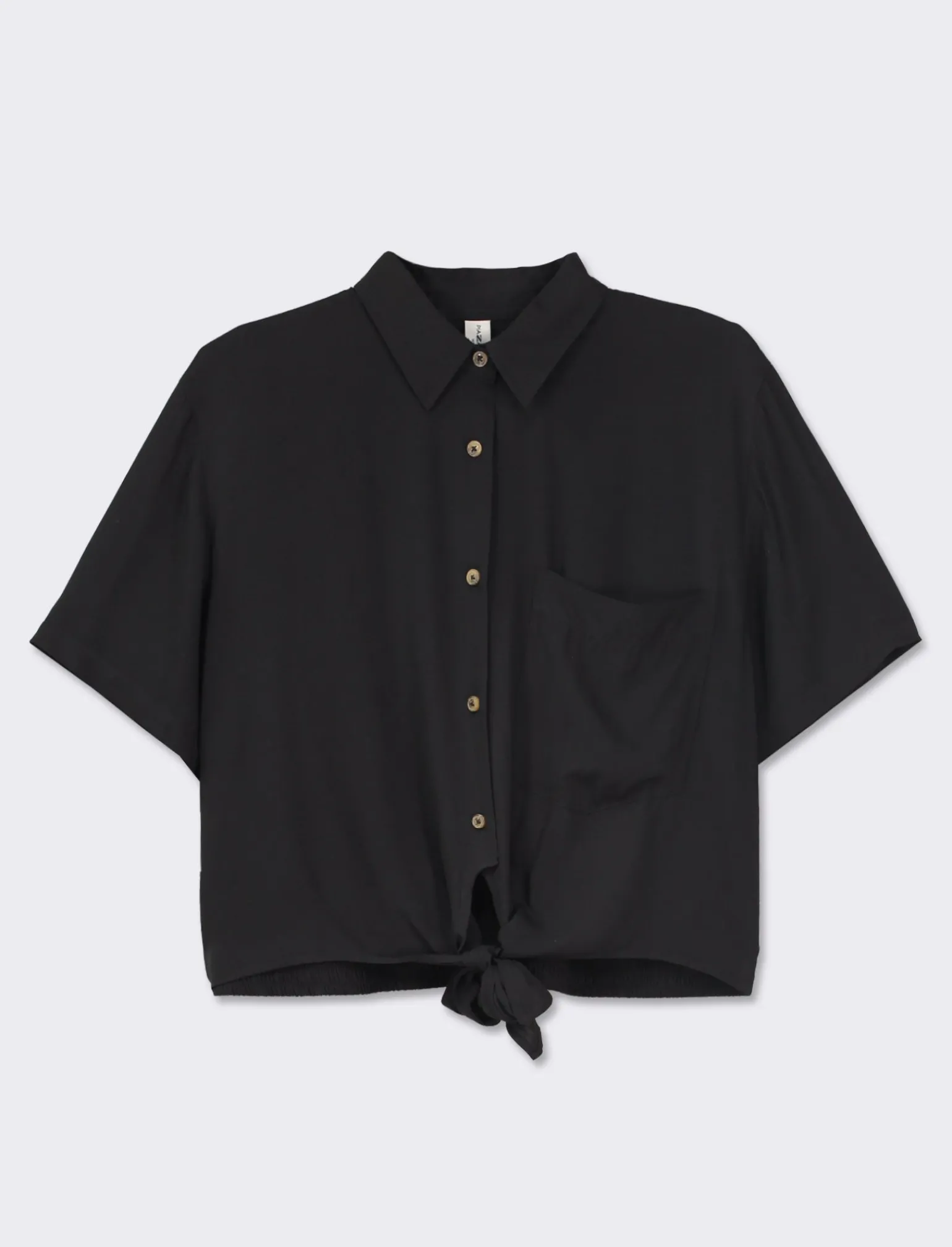 Donna Piazza Italia Donna<Camicia crop in tessuto di viscosa leggera con collo bowling e arriccio sul retro -