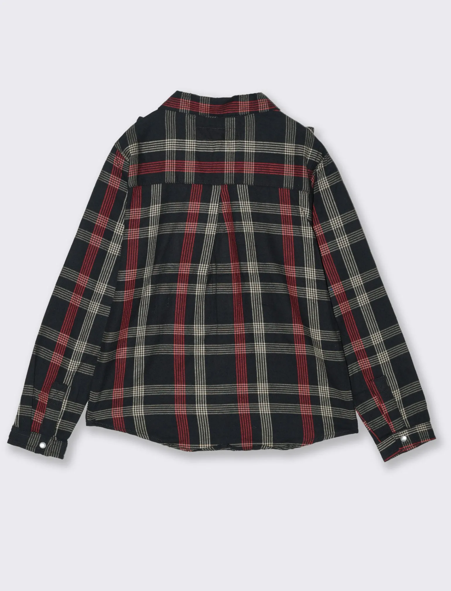 Piazza Italia Bambina | Camicie E Bluse<Camicia da bambina finto filo a quadri con rouches e bottoni perlati a pressione - Nero