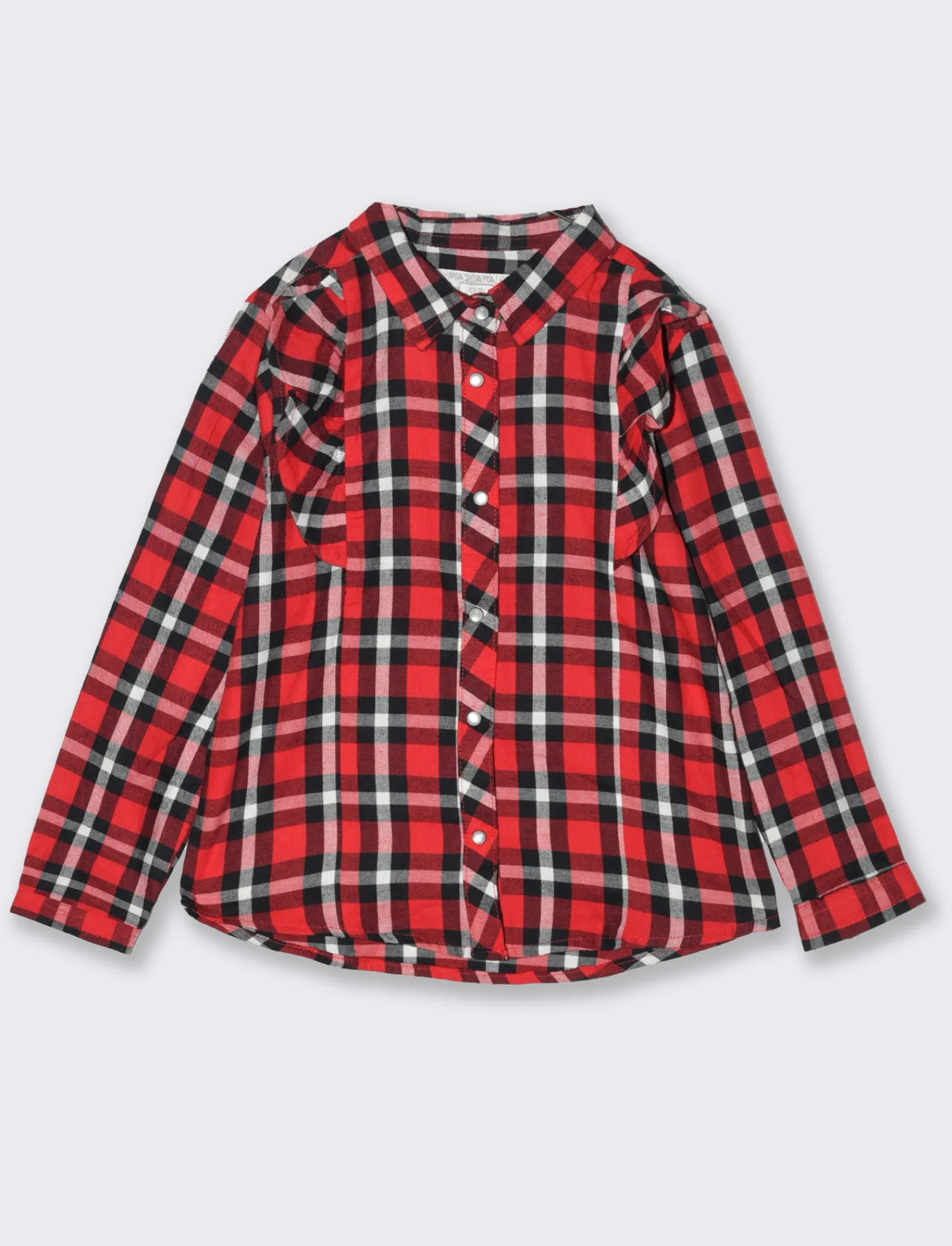 Piazza Italia Bambina | Camicie E Bluse<Camicia da bambina finto filo a quadri con rouches e bottoni perlati a pressione - Rosso