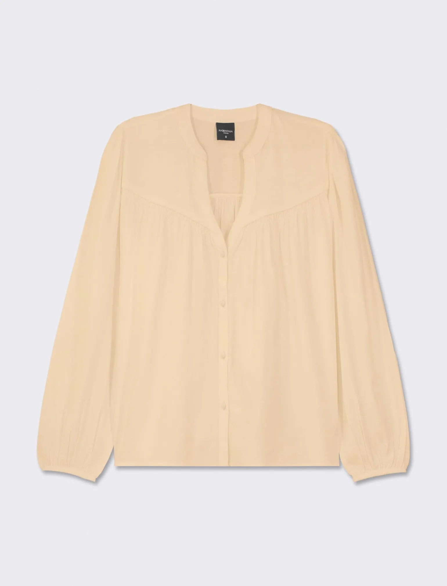 Donna Piazza Italia Camicie E Casacche&lt;Camicia fluida con collo alla coreana e maniche ampie e applicazione nerve con arriccio - Beige corda