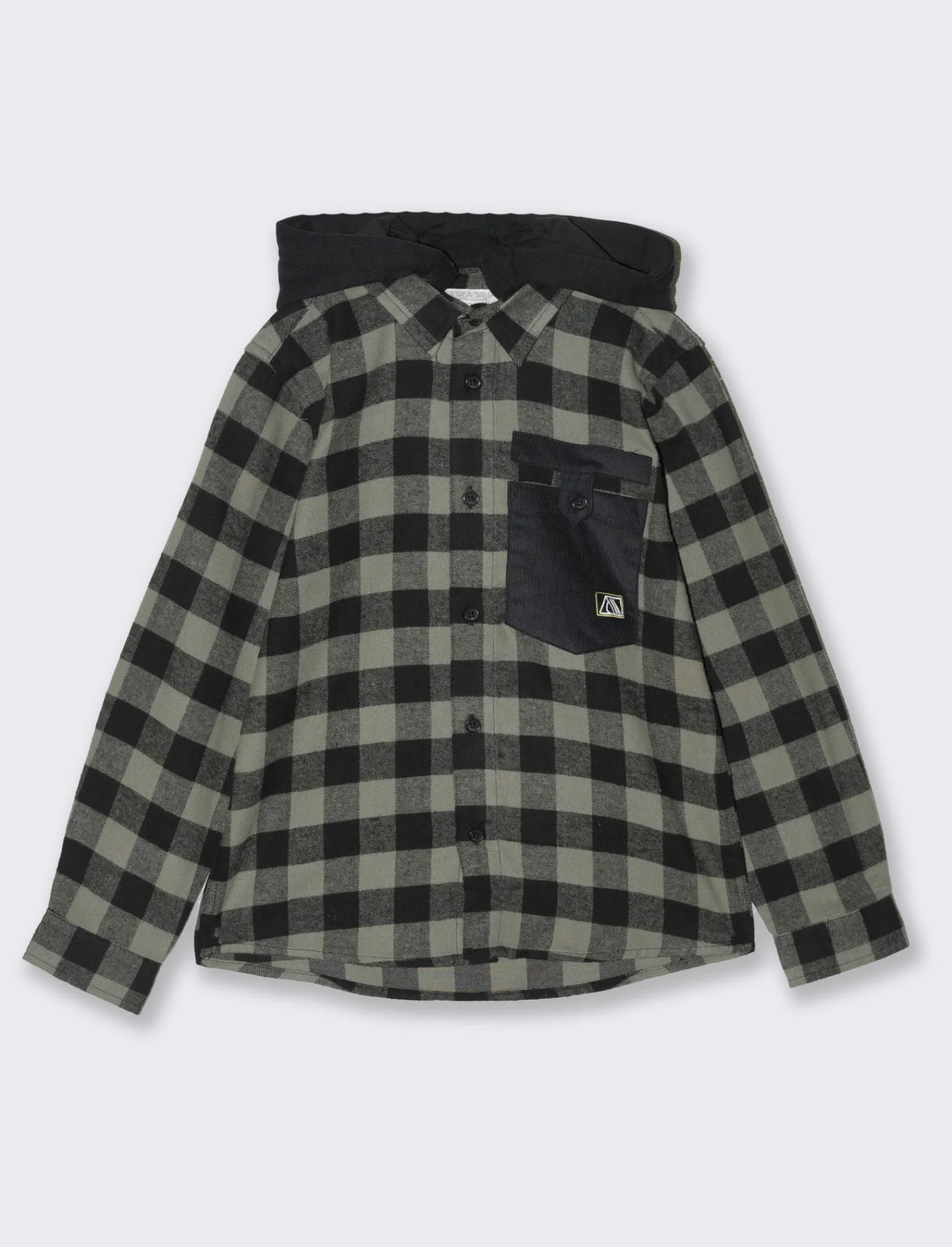 Bambino Piazza Italia Bambino | Camicie<Camicia in cotone fantasia a quadri con cappuccio e taschino frontale in velluto a coste - Fantasia