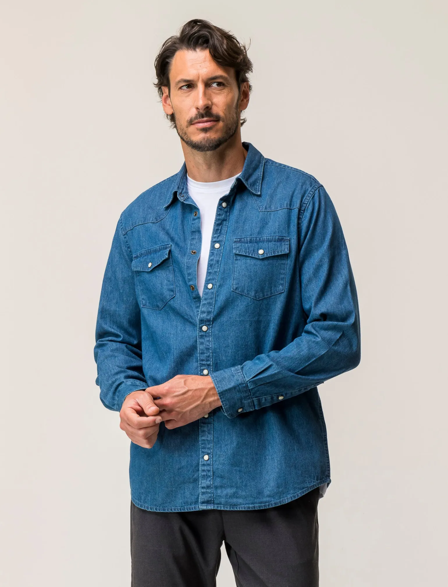 Uomo Piazza Italia Uomo | Camicie<Camicia in denim regular fit colletto arevers e maniche lunghe - Denim