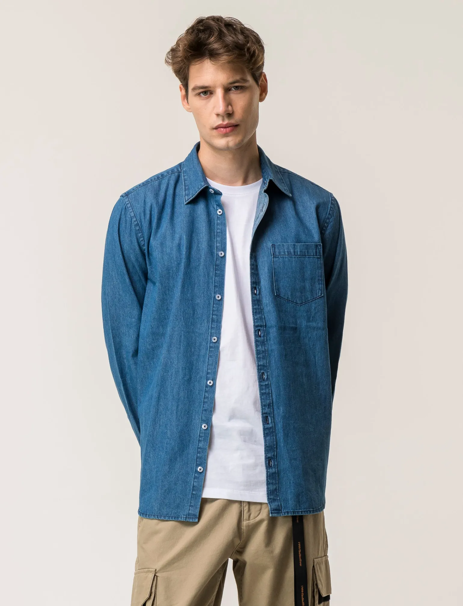 Uomo Piazza Italia Uomo | Camicie<Camicia in denim regular fit colletto revers a maniche lunghe - Denim