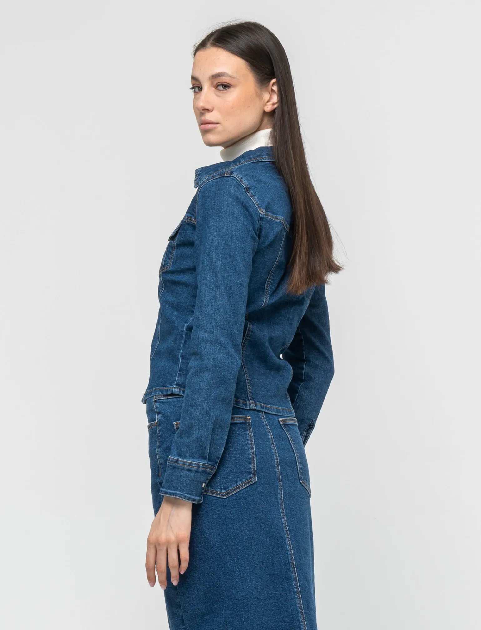 Donna Piazza Italia Donna | Camicie E Casacche<Camicia in denim skinny elastico con bottoni a pressione - Denim