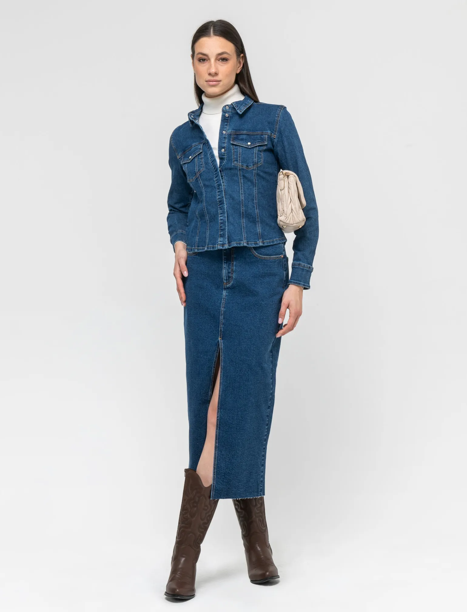 Donna Piazza Italia Donna | Camicie E Casacche<Camicia in denim skinny elastico con bottoni a pressione - Denim