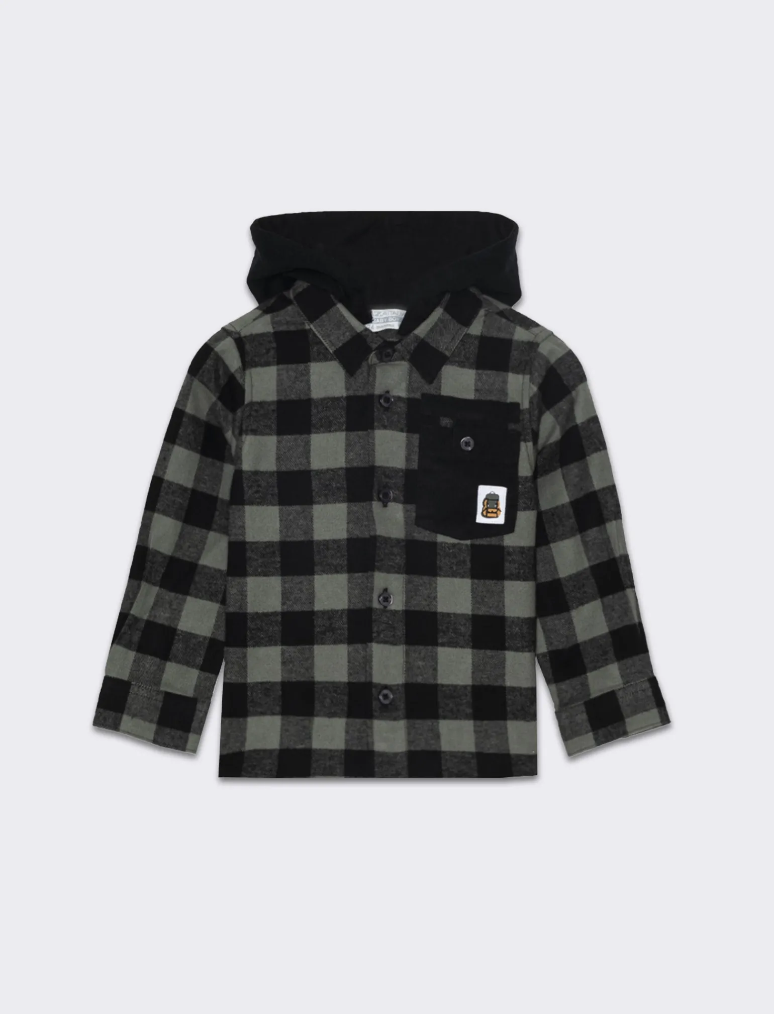 Piazza Italia Neonato | Camicie<Camicia in flanella con cappuccio con bottoncini e tasca in velluto - Fantasia