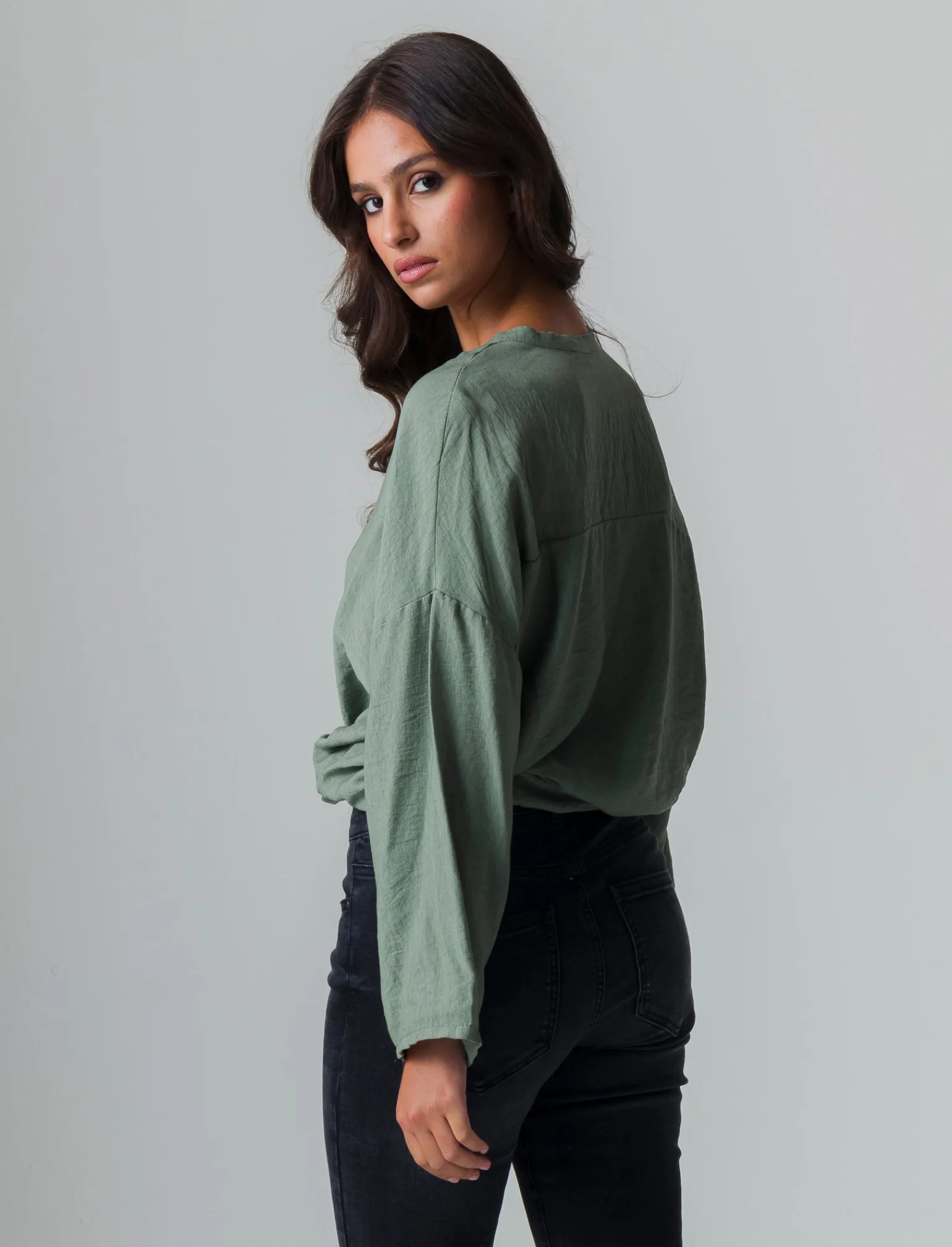 Donna Piazza Italia Camicie E Casacche<Camicia manica lunga con nodo e colletto alla coreana - salvia