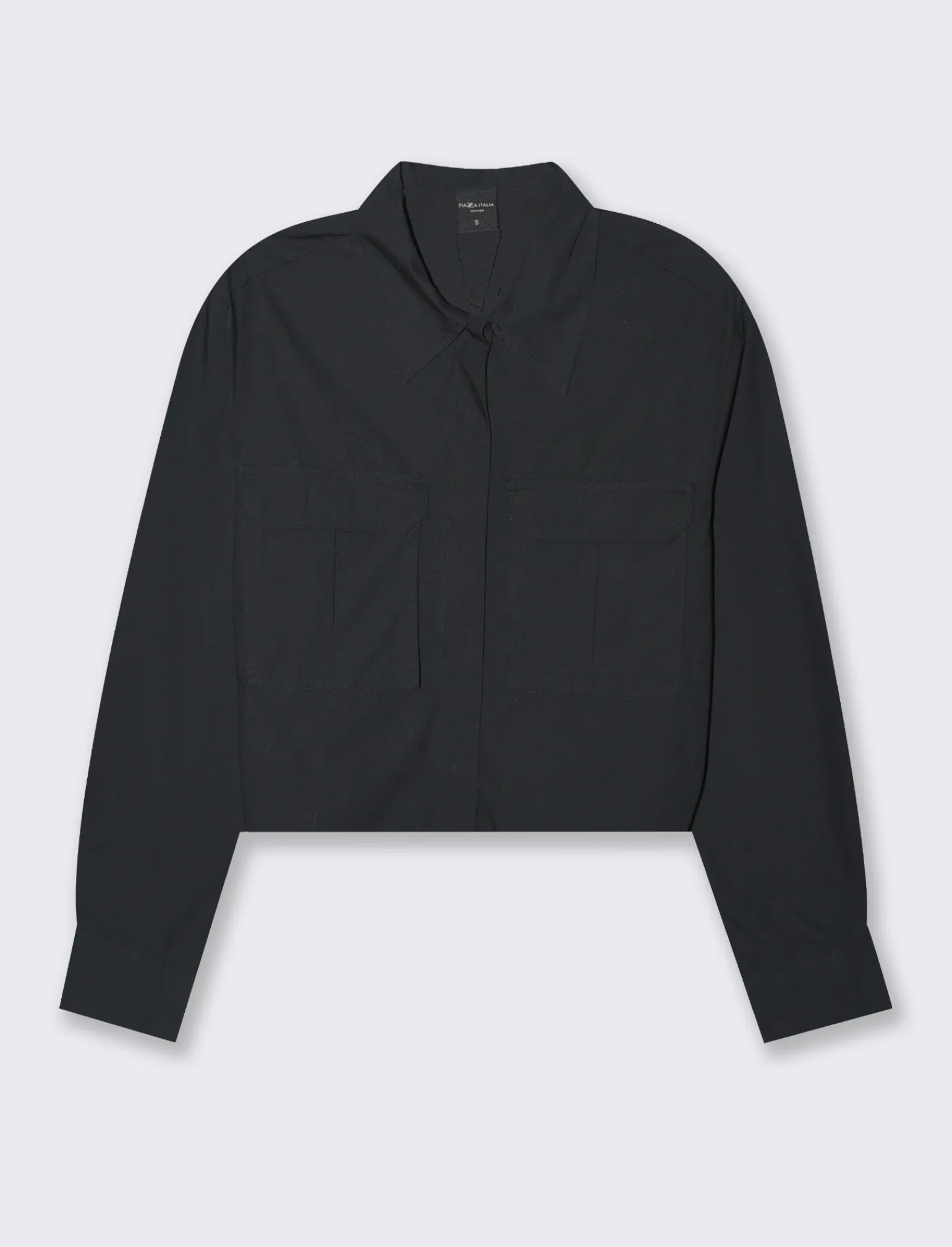 Donna Piazza Italia Donna | Camicie E Casacche<Camicia manica lunga cropped con tasche a toppe - Nero