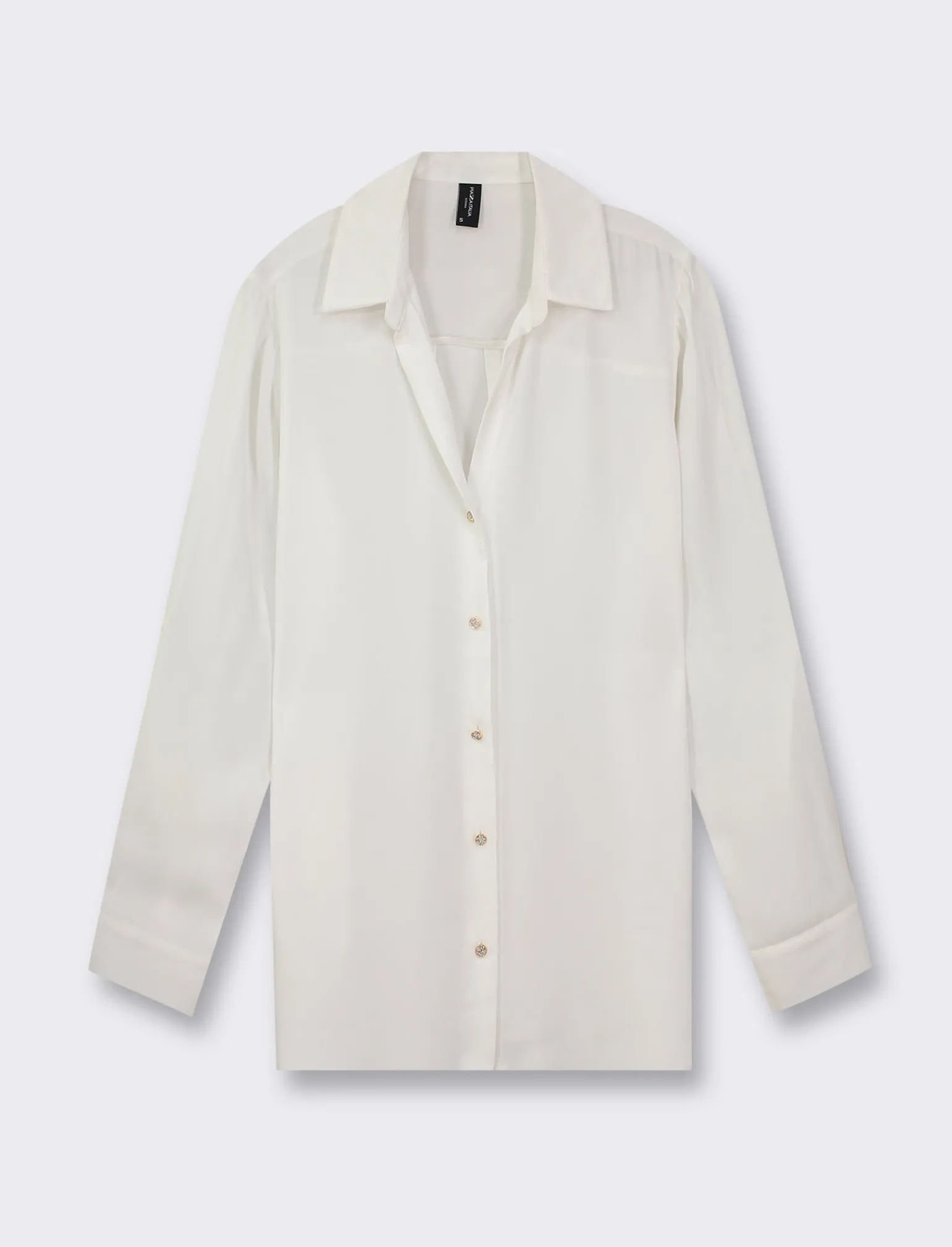 Donna Piazza Italia Donna | Camicie E Casacche<Camicia manica lunga vestibilità morbida e manica con alette risvoltabile - latte