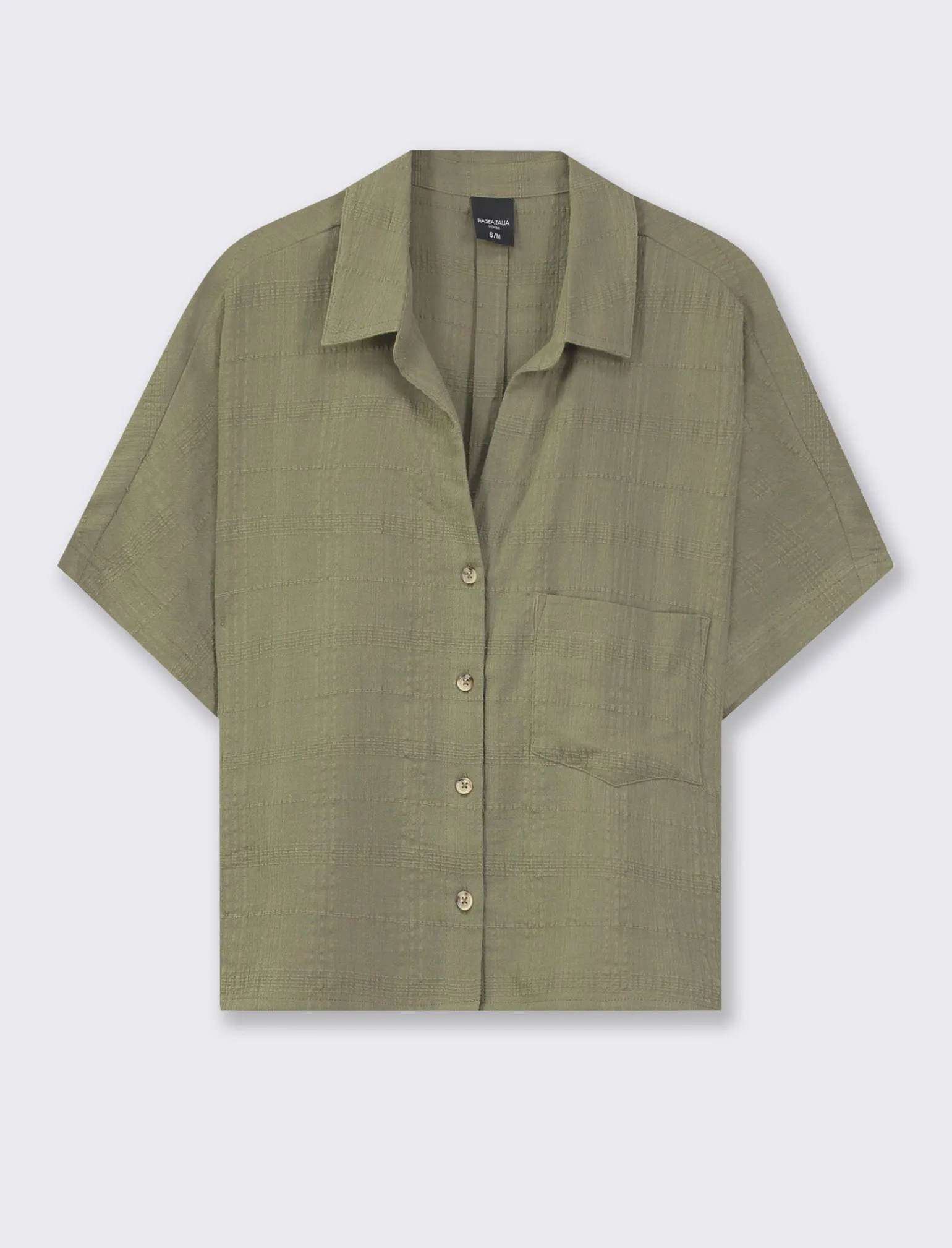 Donna Piazza Italia Camicie E Casacche<Camicia mezza manica in cotone con tasca applicata - Kaky 1
