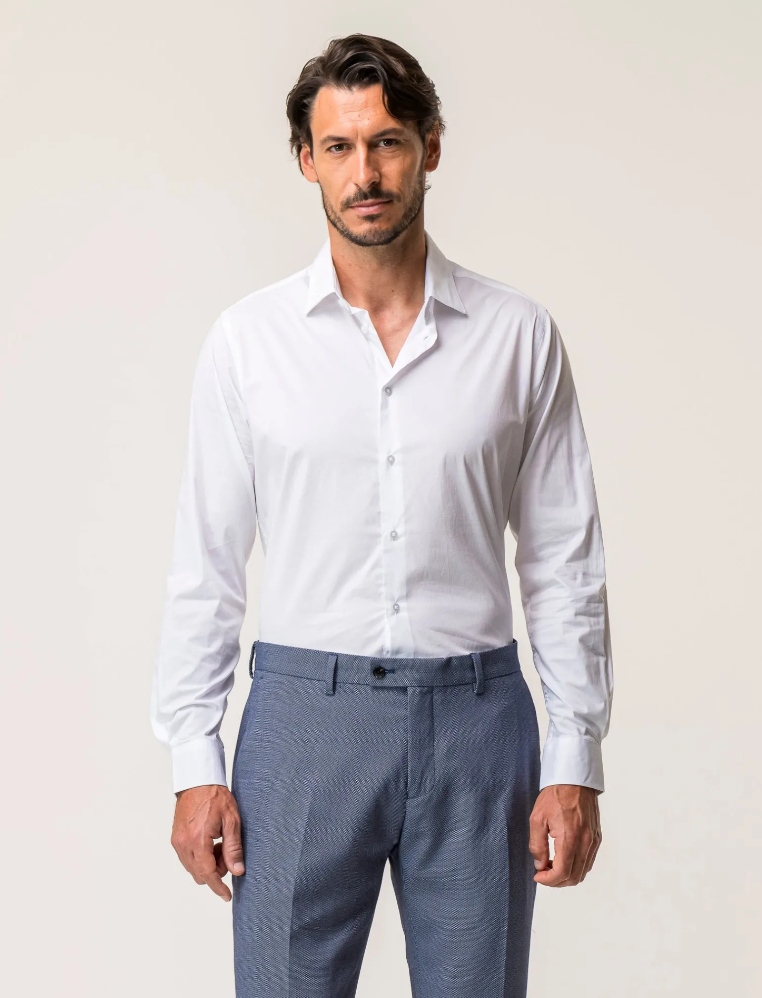Uomo Piazza Italia Uomo | Camicie<Camicia realizzata in tessuto di cotone elasticizzato con collo francese e maniche lunghe -