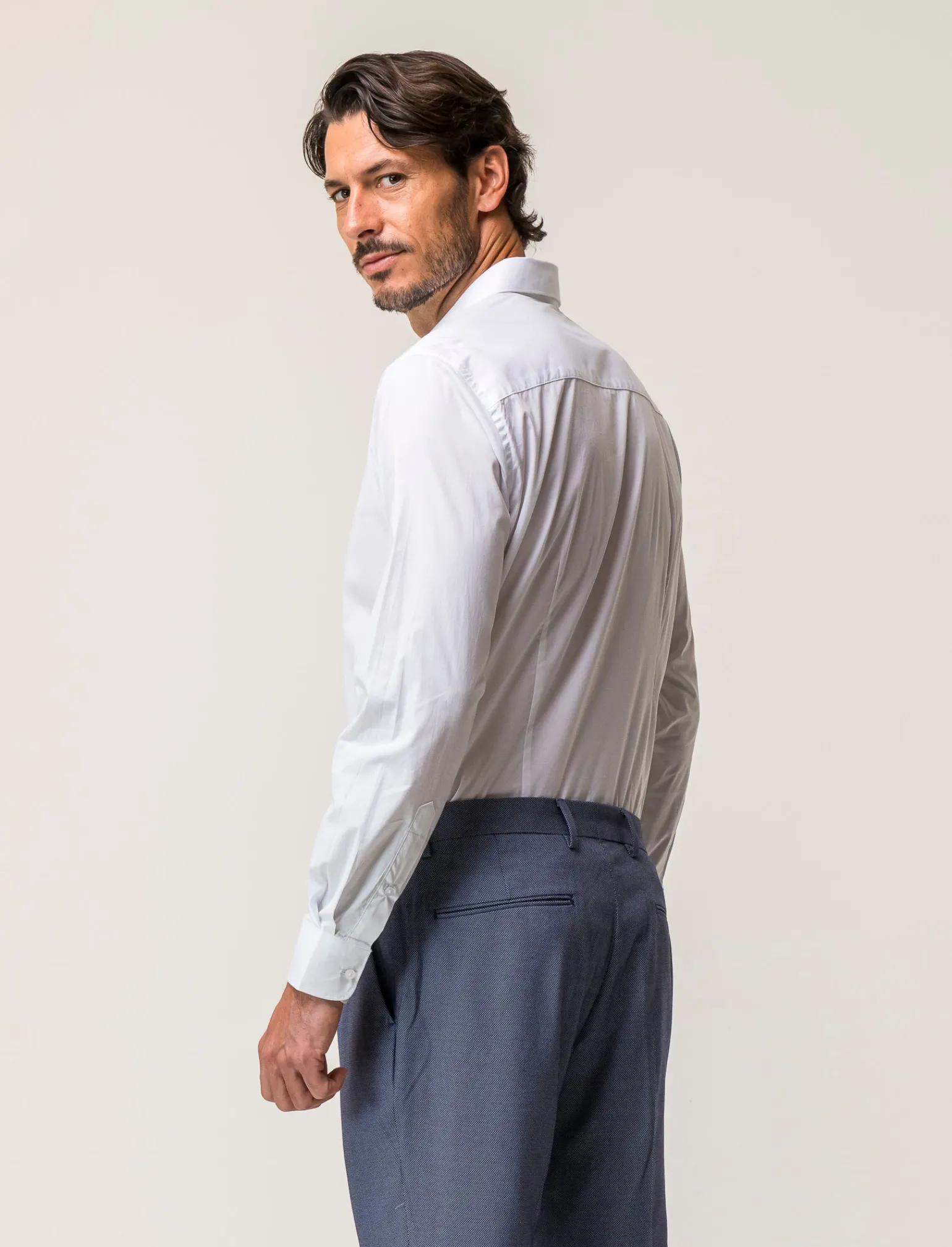 Uomo Piazza Italia Uomo | Camicie<Camicia realizzata in tessuto di cotone elasticizzato con collo francese e maniche lunghe -