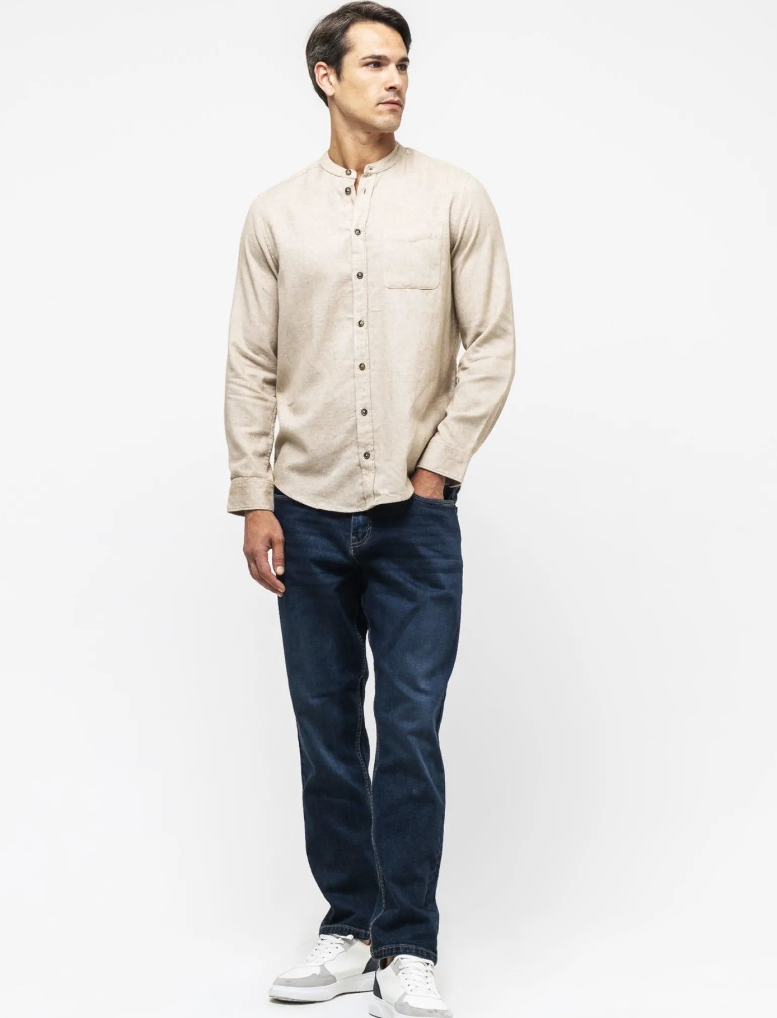 Uomo Piazza Italia Uomo | Camicie<Camicia regular fit in tessuto flanella collo coreano -