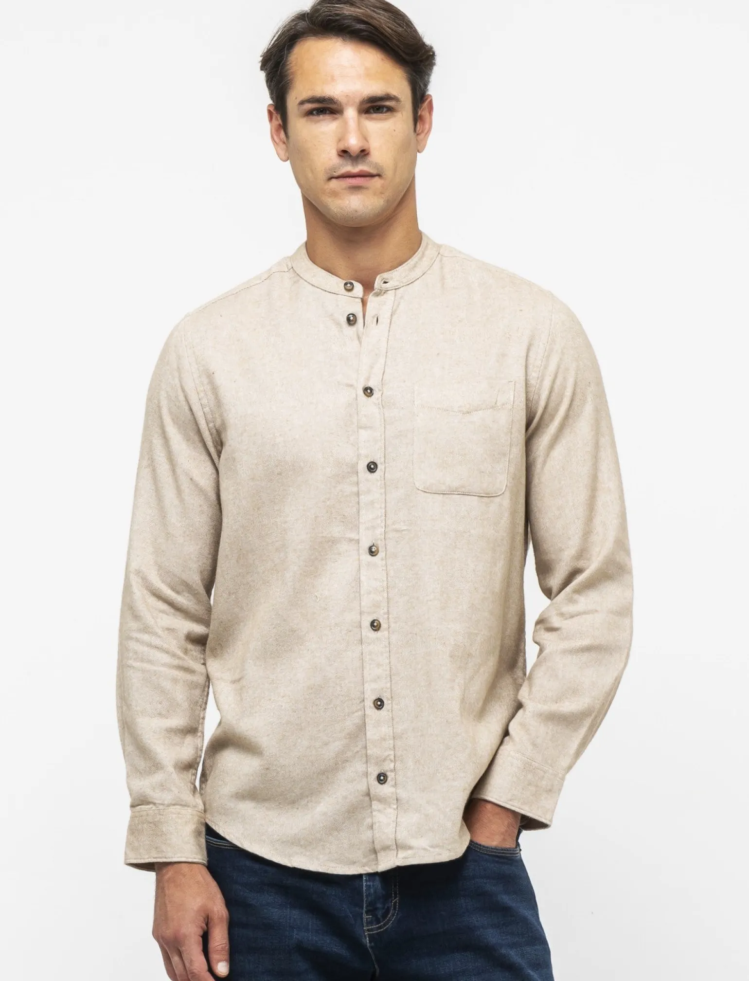 Uomo Piazza Italia Uomo | Camicie<Camicia regular fit in tessuto flanella collo coreano -