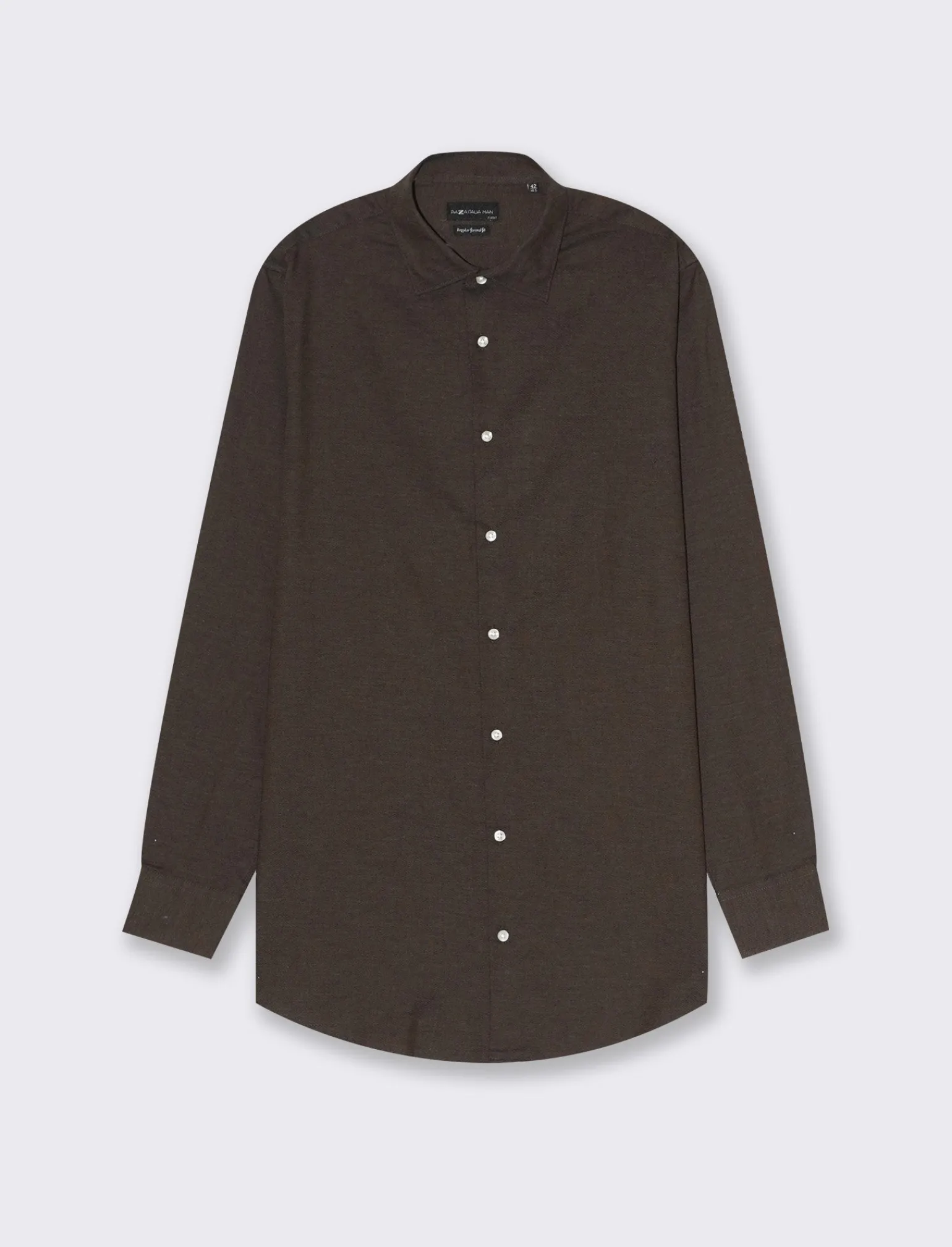 Uomo Piazza Italia Uomo | Camicie<Camicia regular fit realizzata in tessuto diagonale di puro cotone - Moro