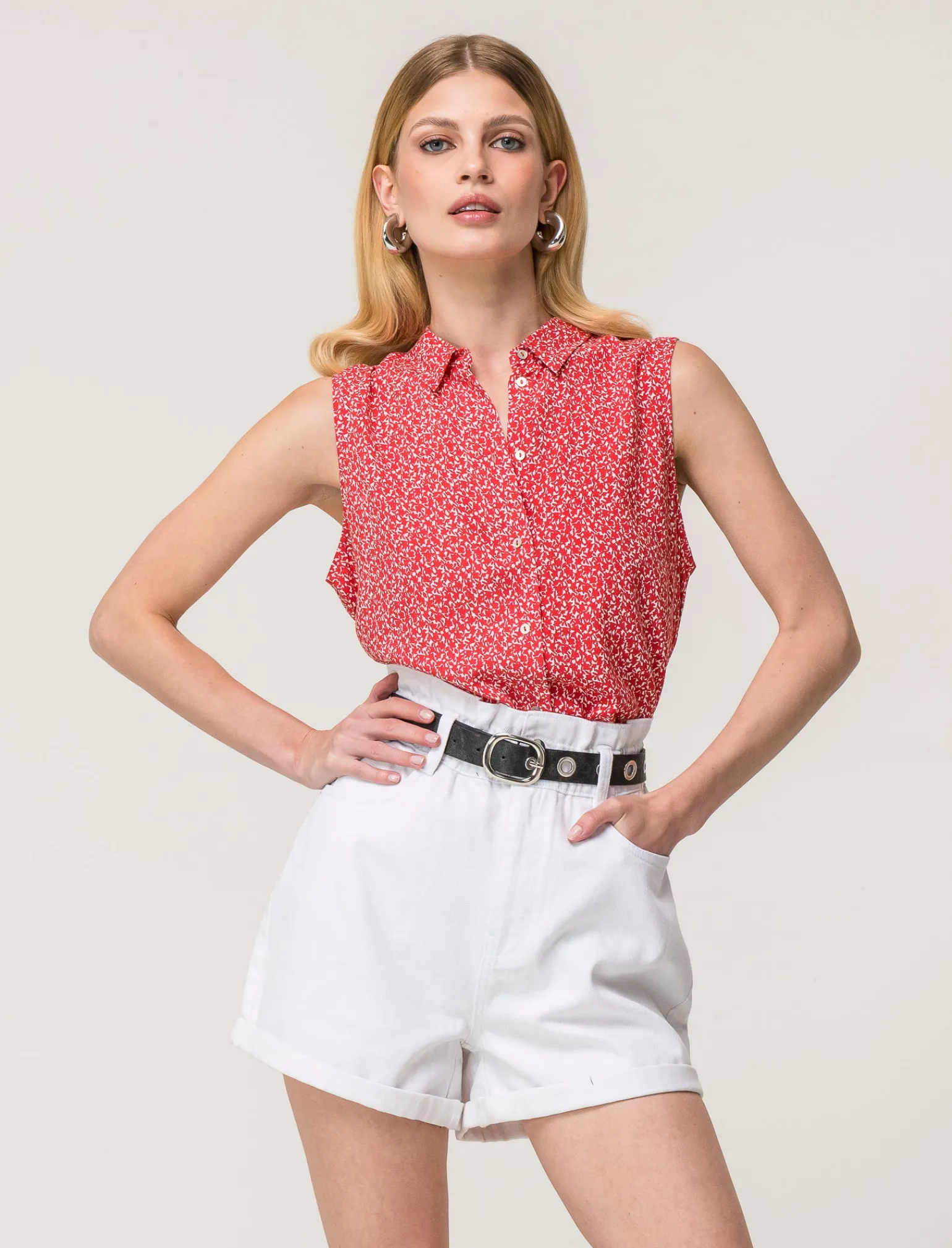 Donna Piazza Italia Camicie E Casacche<Camicia smanicata vestibilità regular con bottoni effetto madreperla - var 3