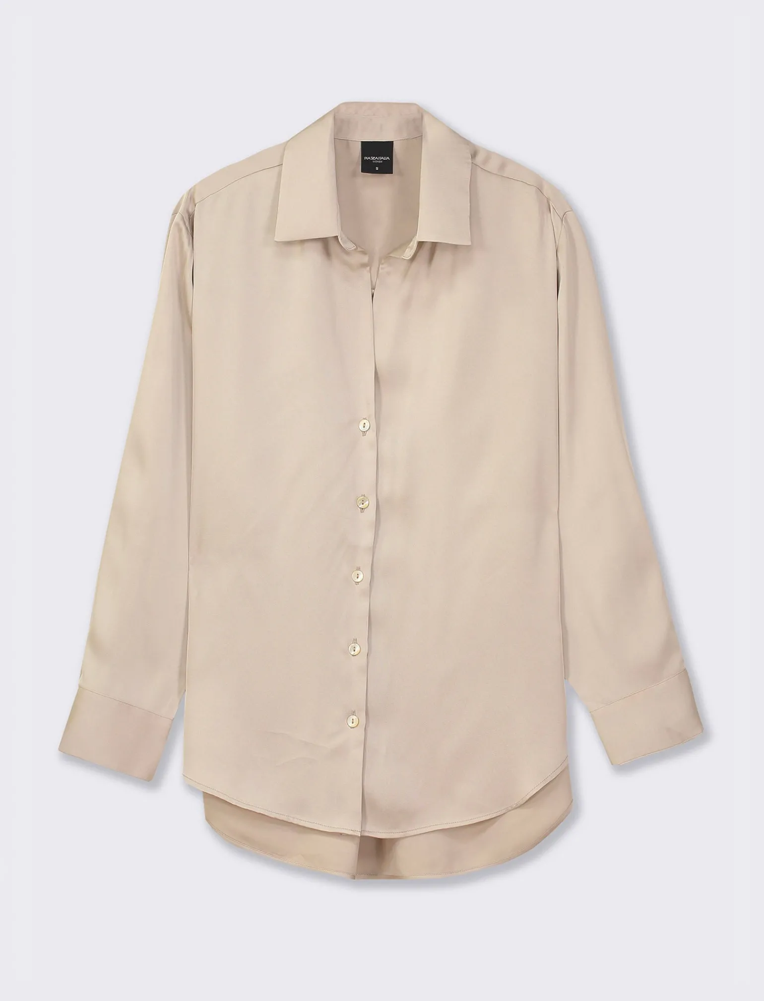 Donna Piazza Italia Donna | Camicie E Casacche<Camicia stampata in rasocon bottoni in madreperla - Sabbia