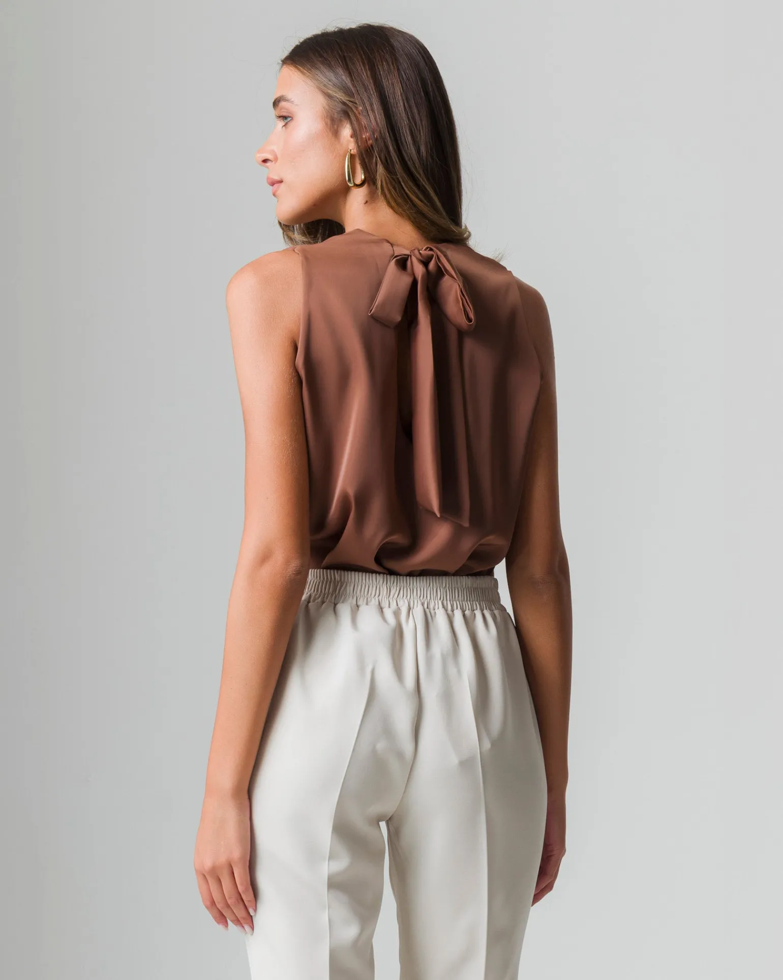 Donna Piazza Italia Donna | T-Shirt E Top<Canotta con chiusura a fiocco sul retro del collo  - tabacco