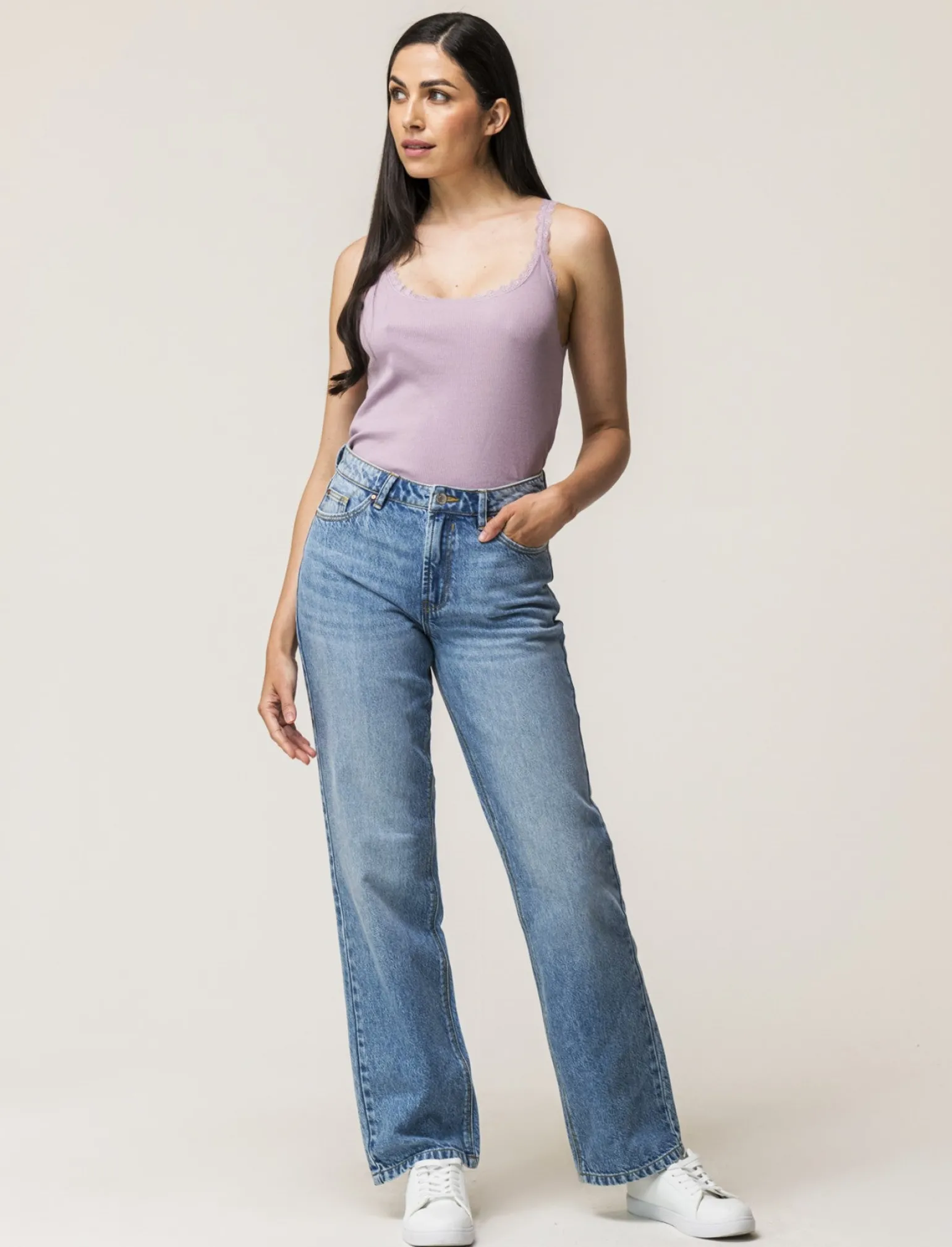 Donna Piazza Italia Donna | T-Shirt E Top<Canotta con spalline e scollatura profonda in pizzo, vestibilità slim - glicine