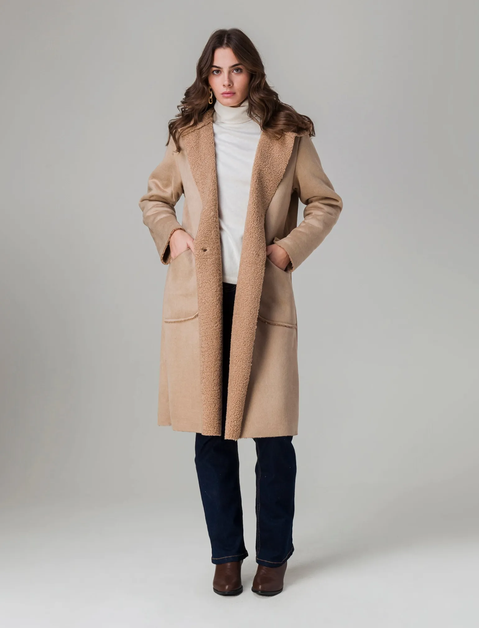 Donna Piazza Italia Giubbini E Cappotti<Capotto con cappuccio in tessuto boucle - Beige