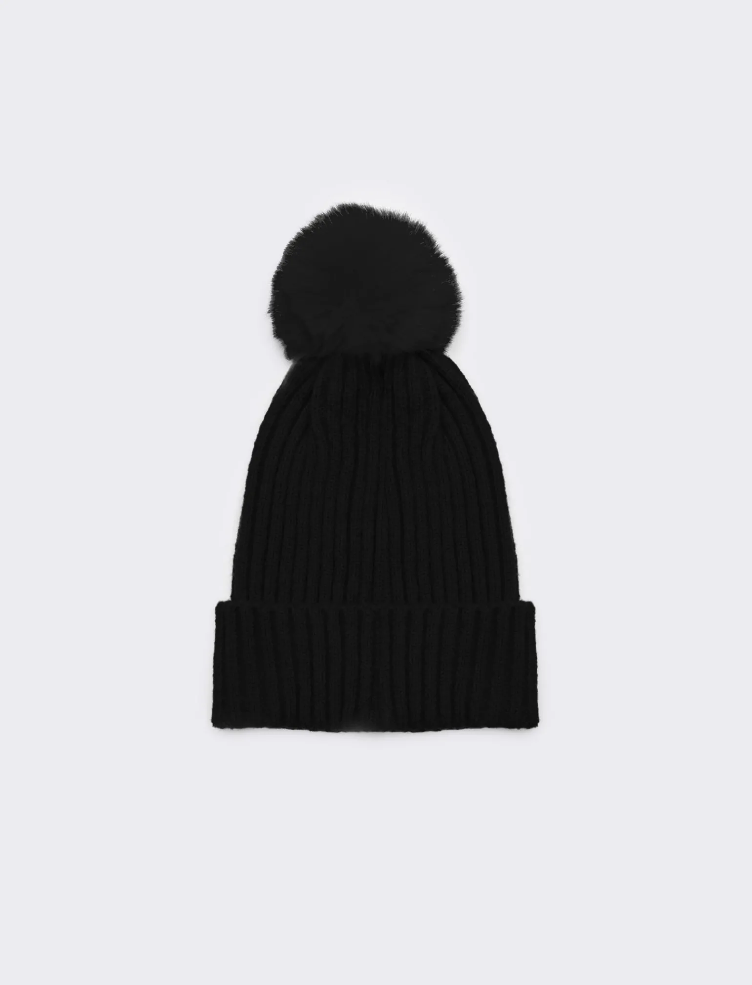 Donna Piazza Italia Cappelli E Berretti<Cappello da donna a coste con risvolto e pon pon - Nero