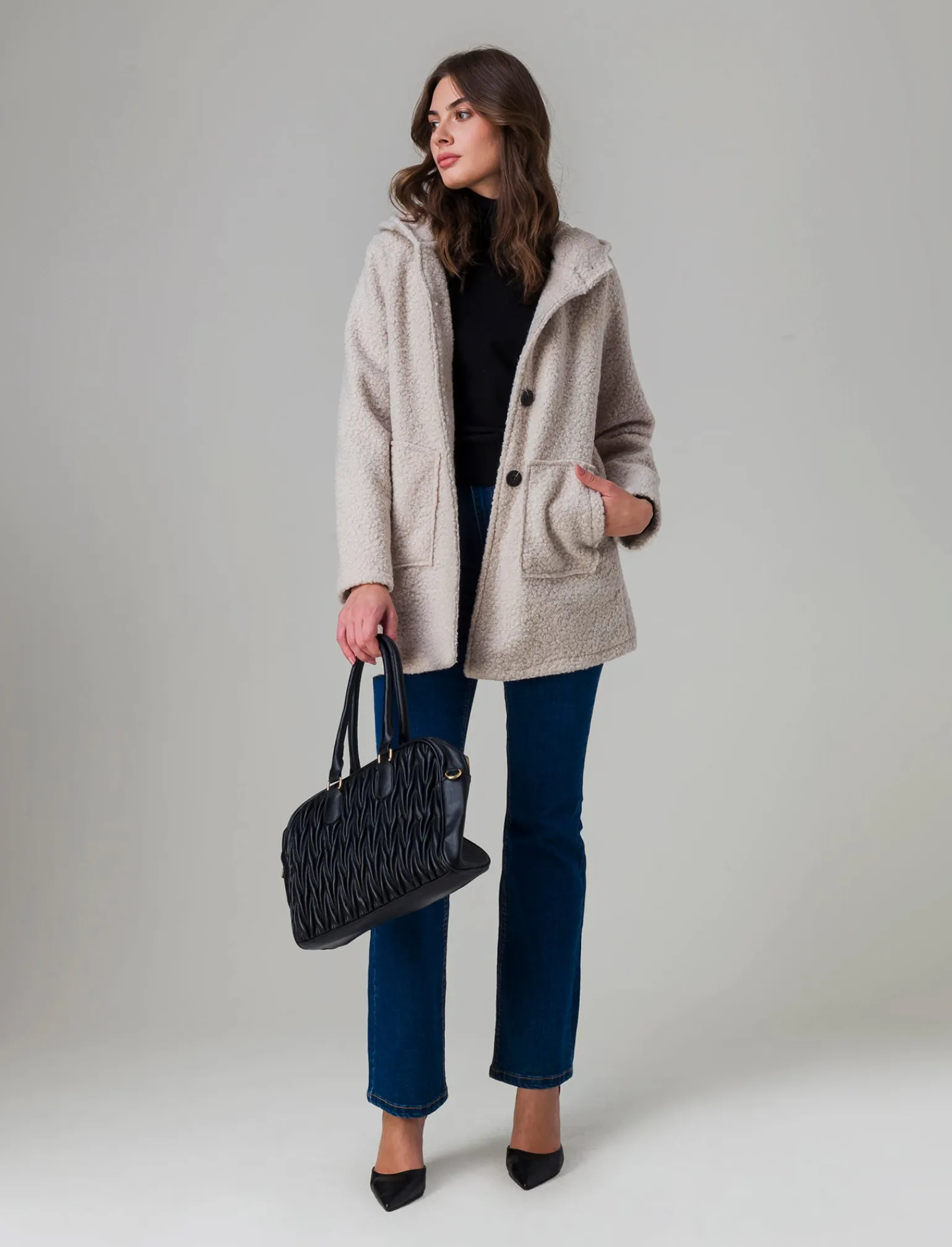 Donna Piazza Italia Giubbini E Cappotti<Cappotto con bottoni in tessuto boucle - Avorio