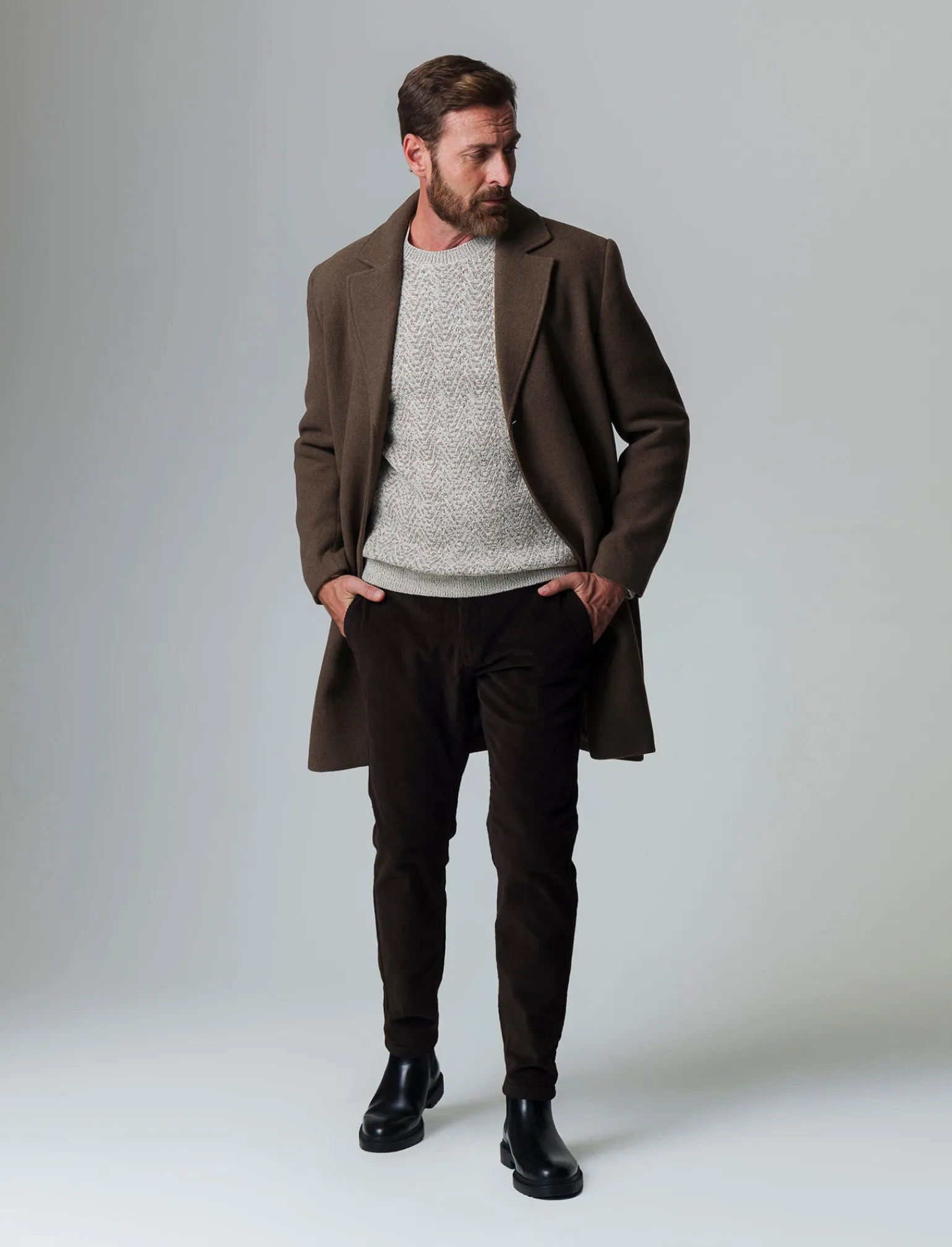 Uomo Piazza Italia Uomo | Giubbini E Cappotti<Cappotto regular fit con collo a revers a punta e maniche lunghe - fango