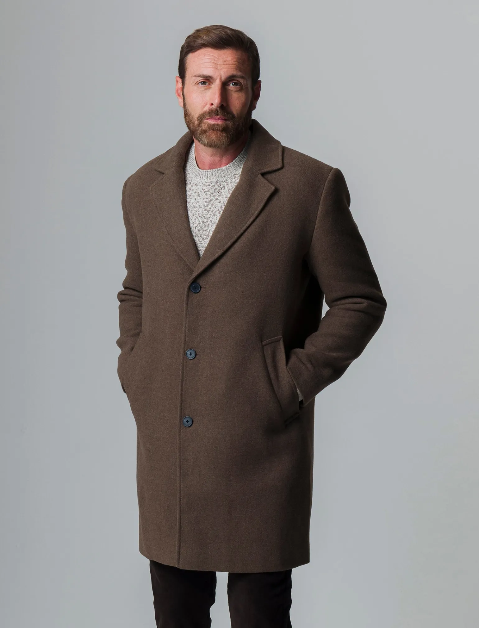 Uomo Piazza Italia Uomo | Giubbini E Cappotti<Cappotto regular fit con collo a revers a punta e maniche lunghe - fango