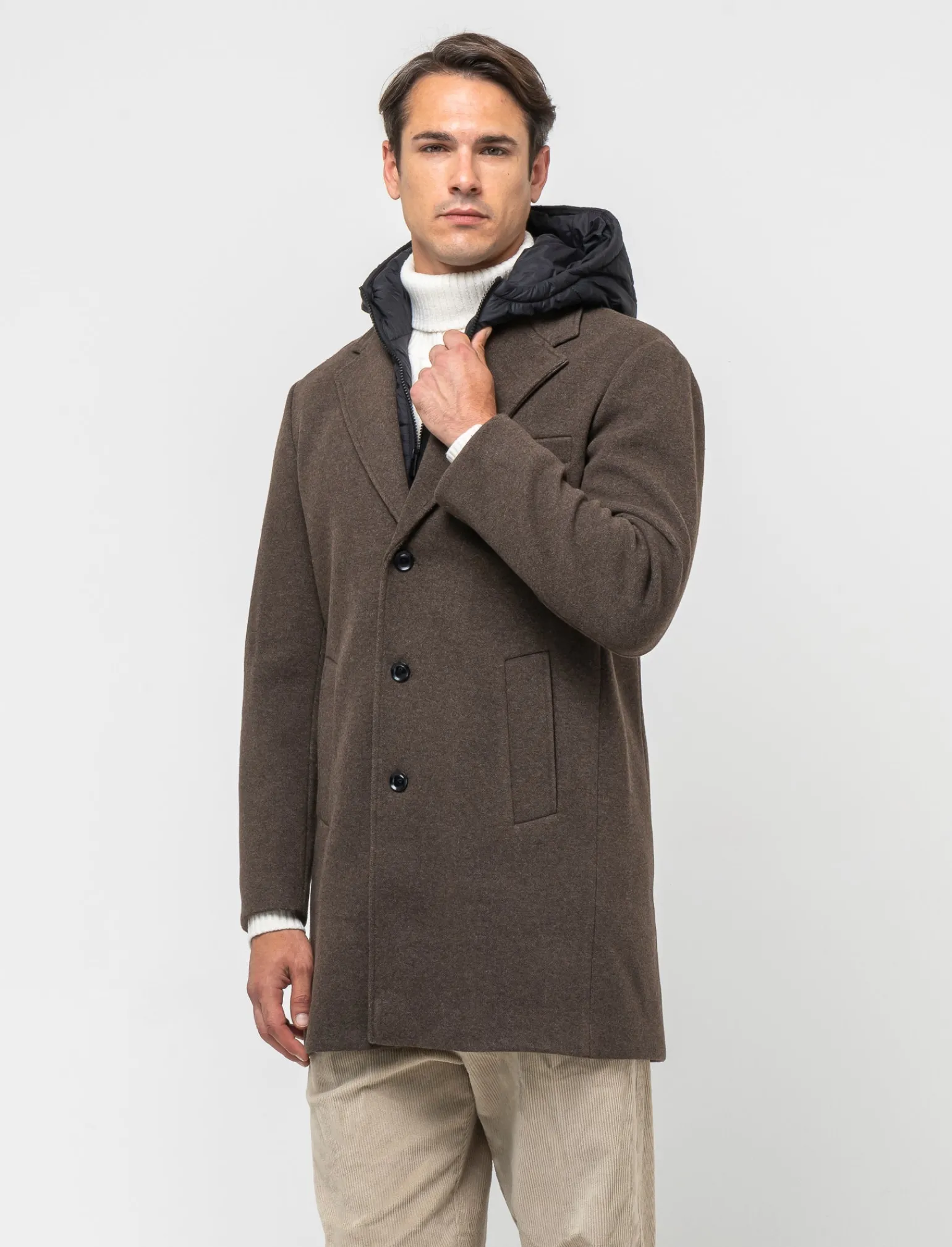 Uomo Piazza Italia Uomo | Giubbini E Cappotti<Cappotto regular fit con gilet e cappuccio - Moro