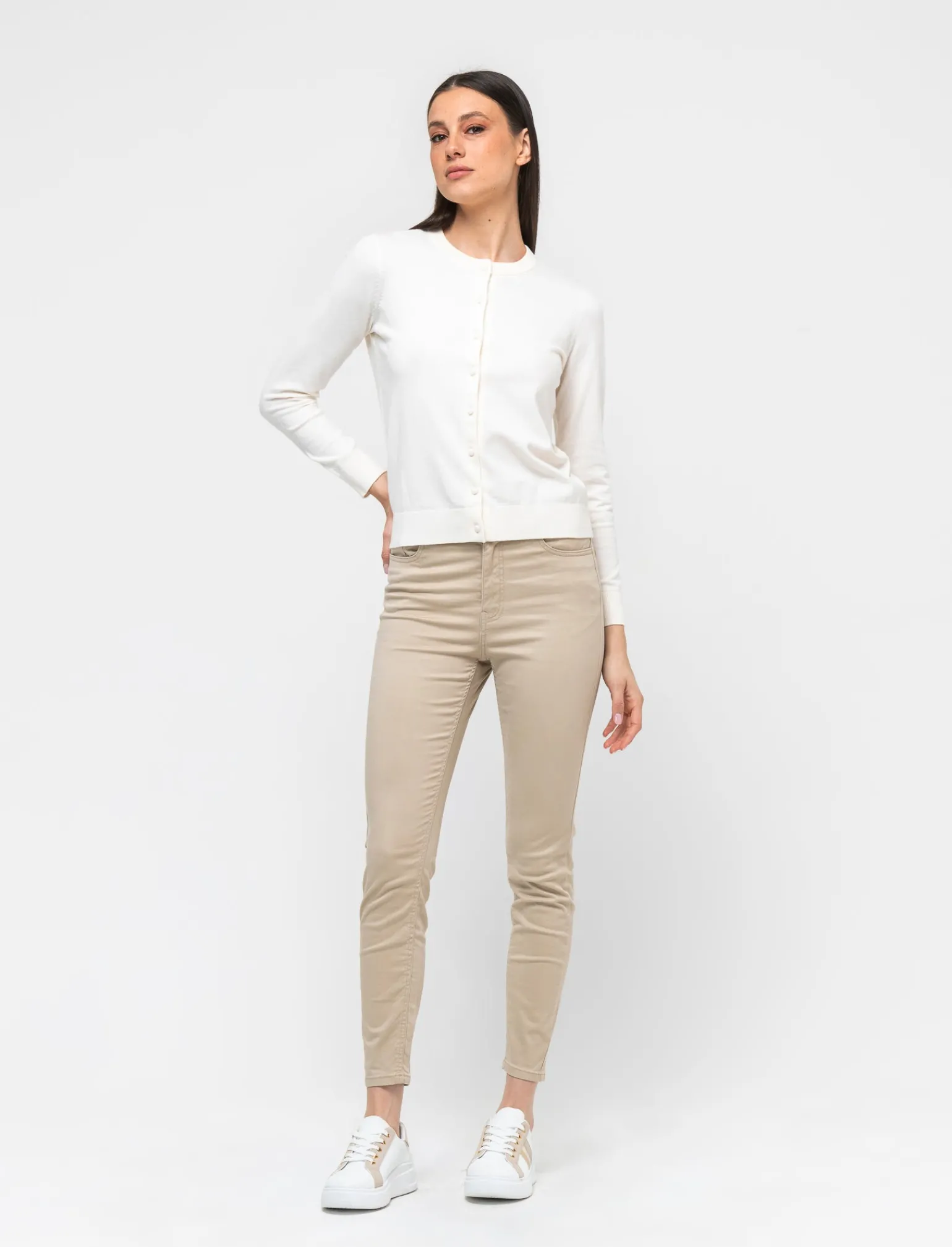 Donna Piazza Italia Donna | Maglieria<Cardigan a girocollo in maglia fine vestibilità comfort - Avorio