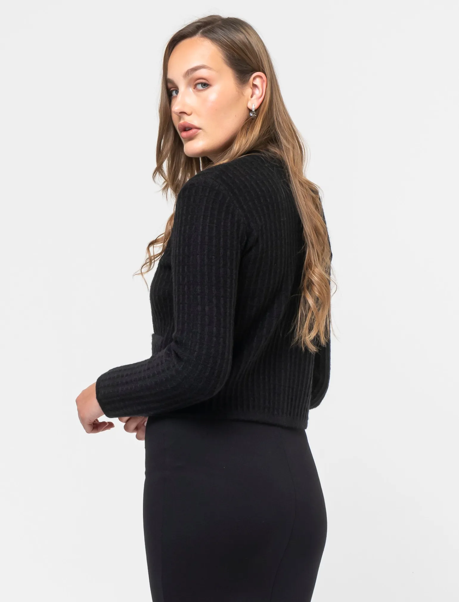Donna Piazza Italia Maglieria<Cardigan corto con bottoni utilites effetto metallo dorato -