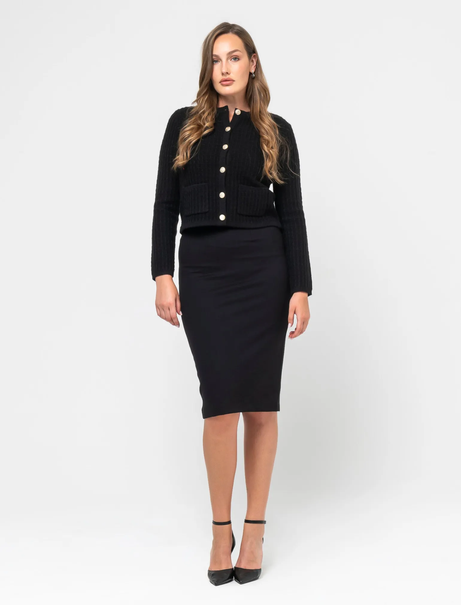 Donna Piazza Italia Maglieria<Cardigan corto con bottoni utilites effetto metallo dorato -