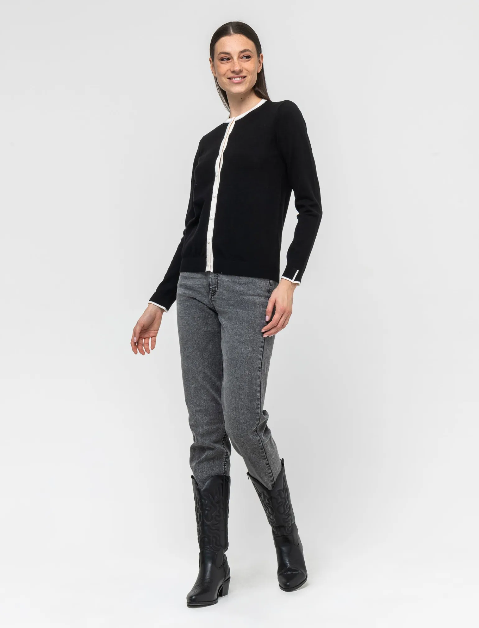 Donna Piazza Italia Donna | Maglieria<Cardigan in maglia fine con dettaglio contrasto su tinta e polsi -