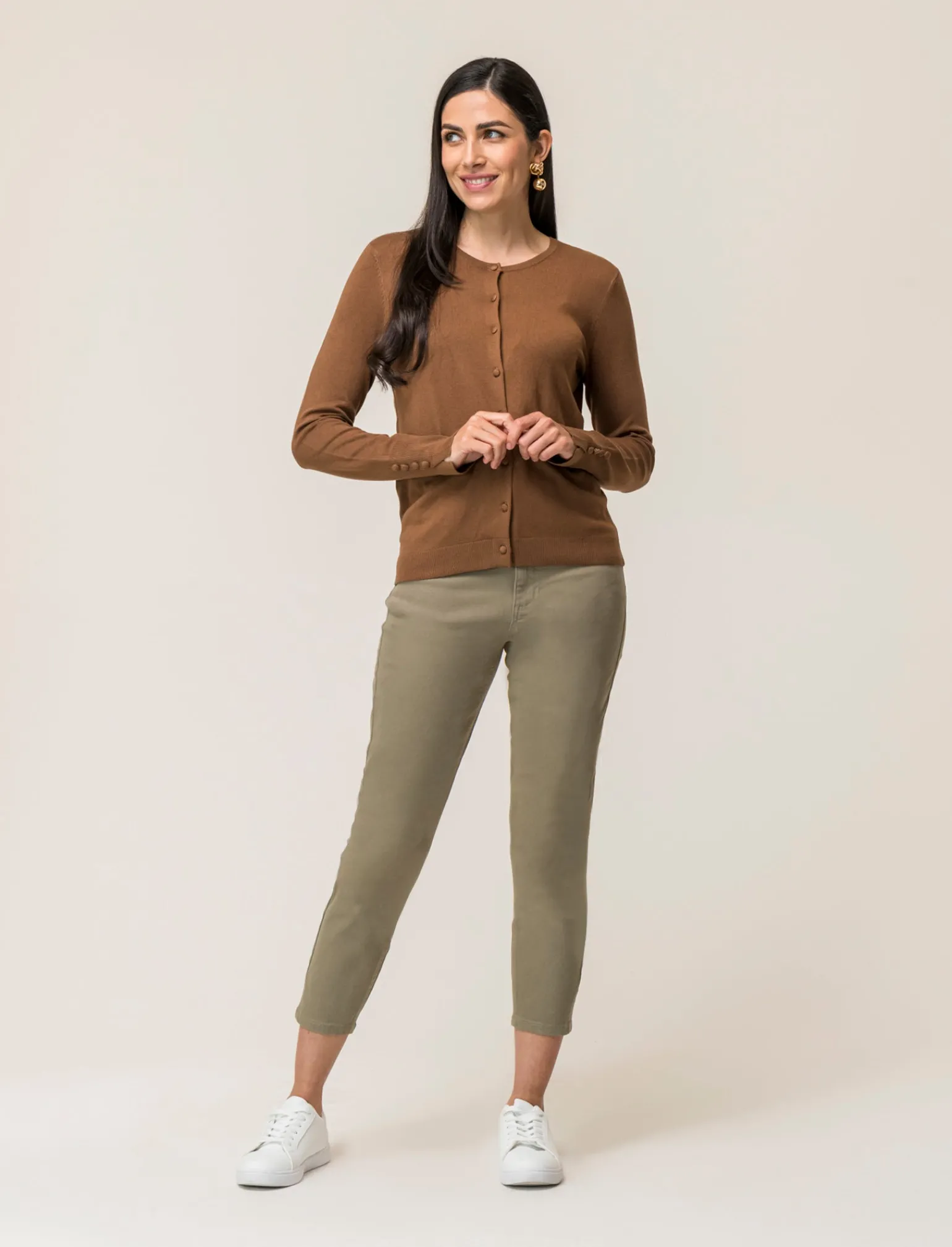 Donna Piazza Italia Donna | Maglieria<Cardigan in maglia fine di viscosa con dettaglio bottoni effetto dorato - tabacco