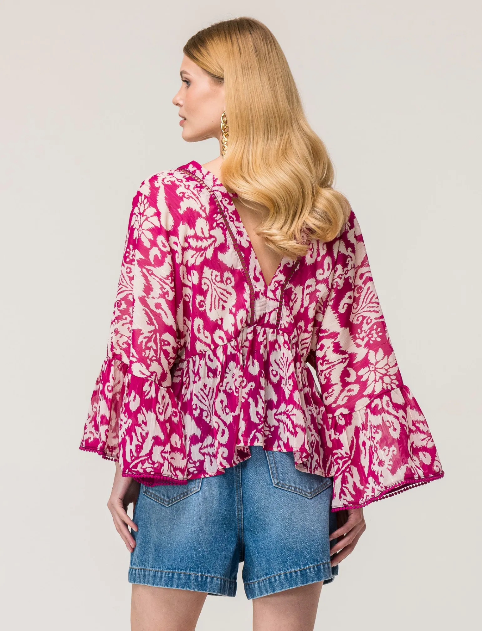 Donna Piazza Italia Donna | Camicie E Casacche<Casacca ampia,stampata con scollo a V con inserti effetto metallizzato - var 2