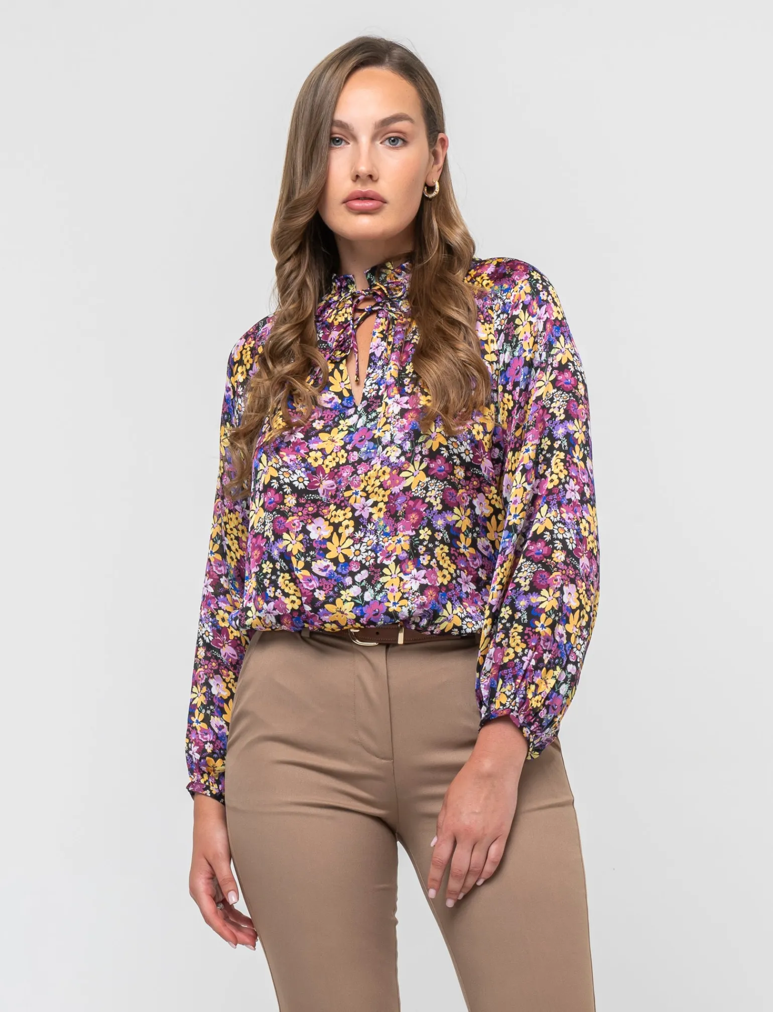 Donna Piazza Italia Camicie E Casacche<Casacca in tessuto fluido e arriccio al collo con laccetti - var 1