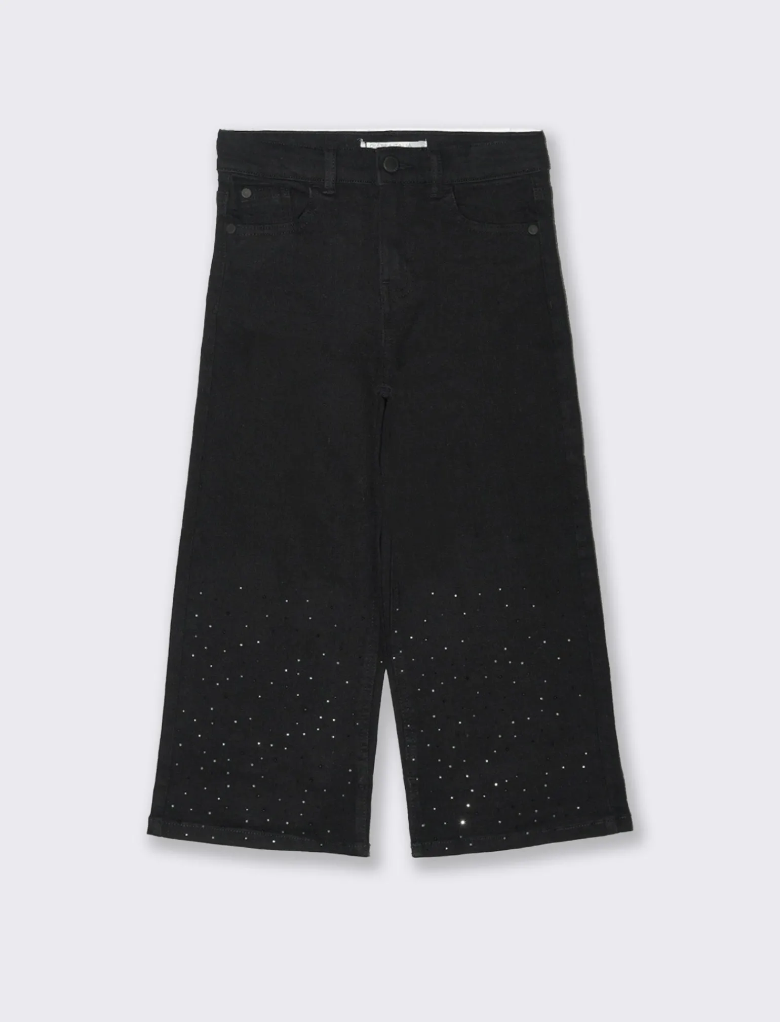 Piazza Italia Jeans | Jeans<Denim 5 tasche da bambina con strass sul davanti e spacchetti al fondo gamba - Nero