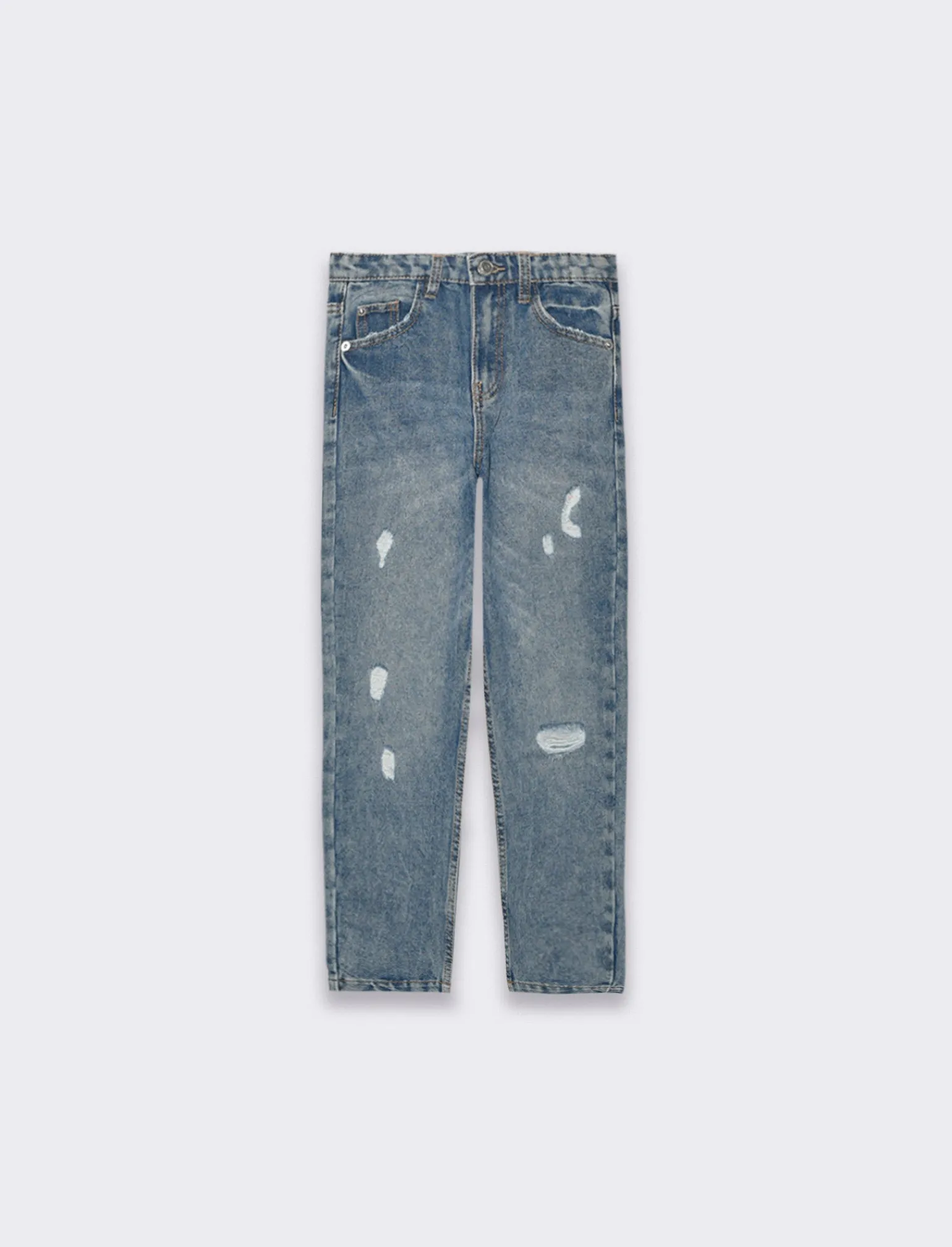 Piazza Italia Bambina | Jeans<Denim di cotone con rotture ed elastico regolabile in vita, vestibilità mom fit - Denim