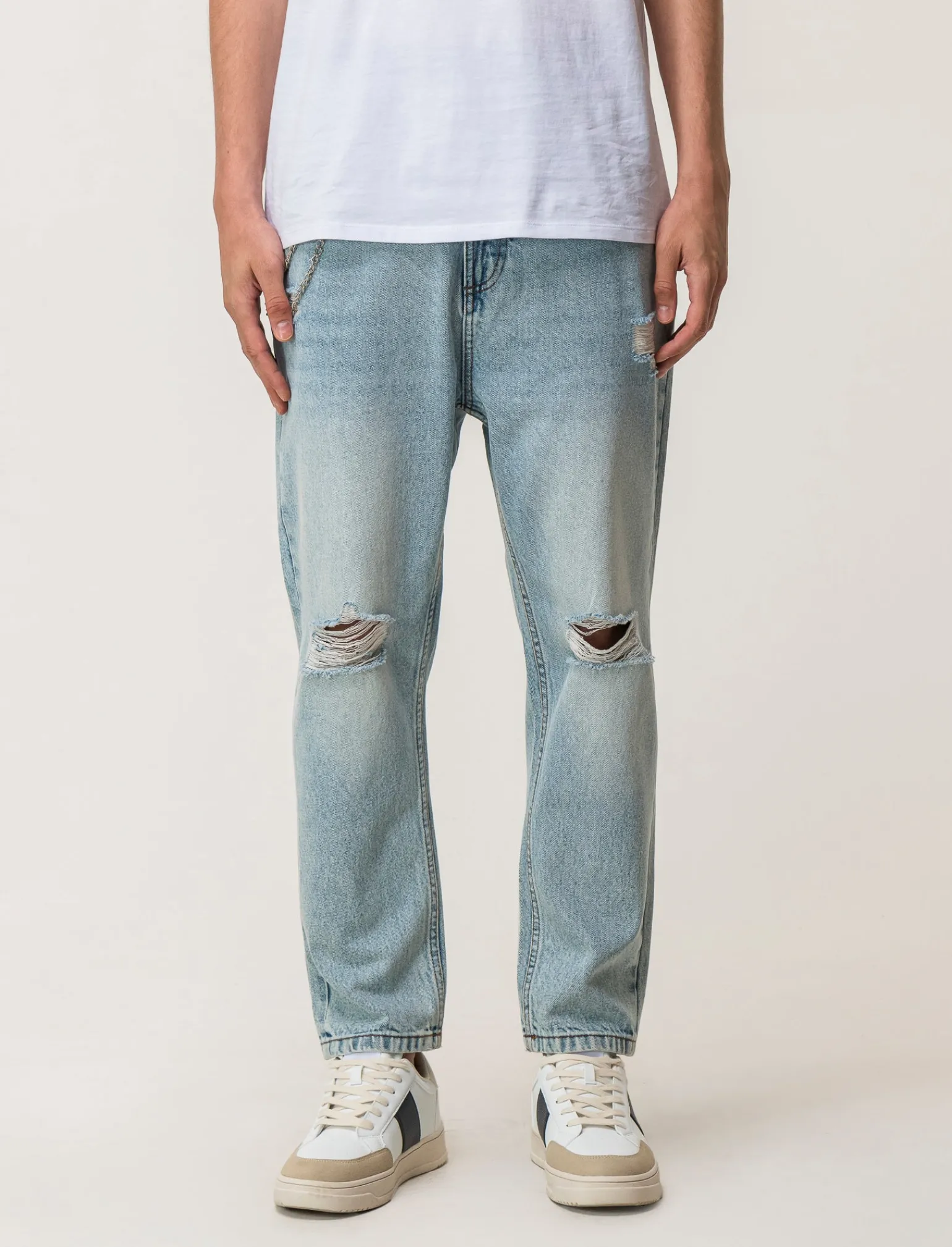 Uomo Piazza Italia Uomo | Jeans<Denim loose fit a cinque tasche con strappi - Denim chiaro