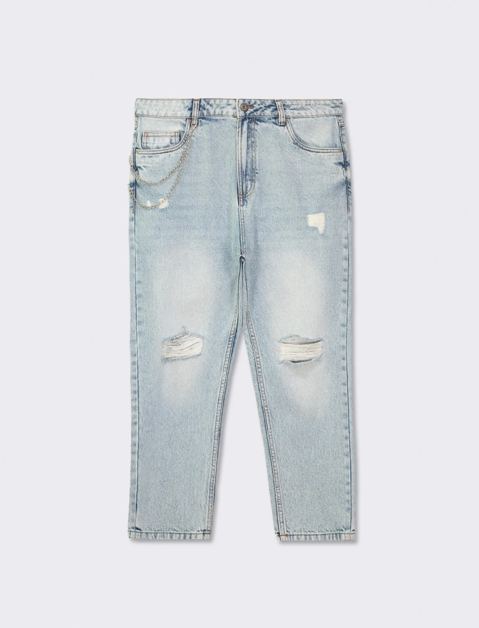 Uomo Piazza Italia Uomo | Jeans<Denim loose fit a cinque tasche con strappi - Denim chiaro