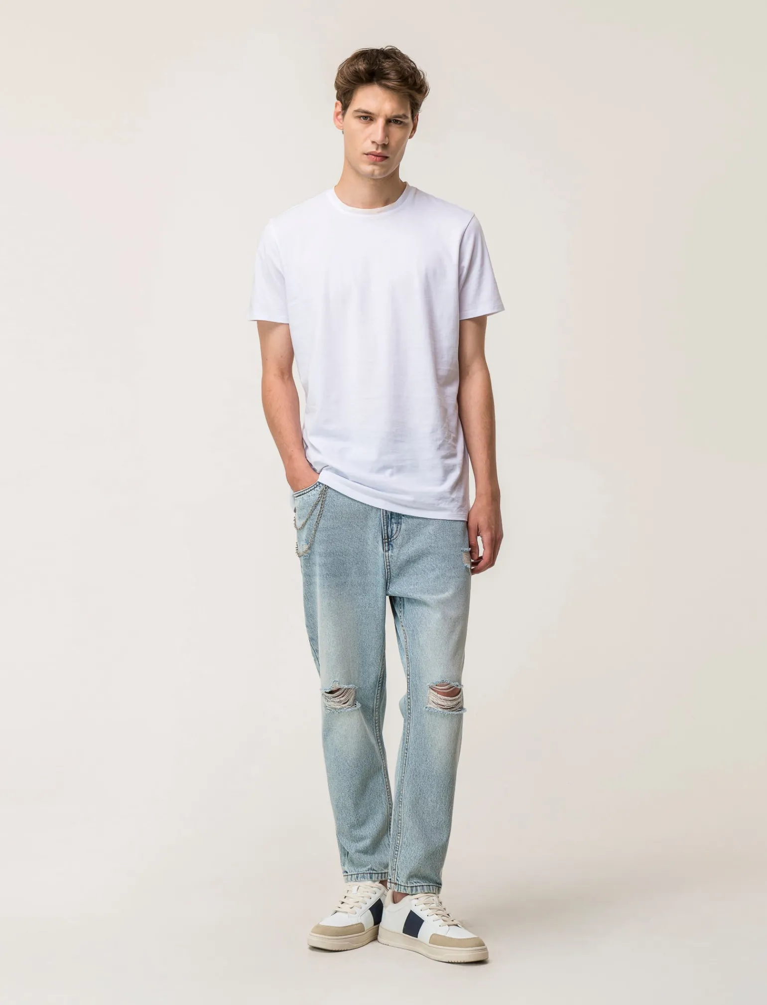 Uomo Piazza Italia Uomo | Jeans<Denim loose fit a cinque tasche con strappi - Denim chiaro