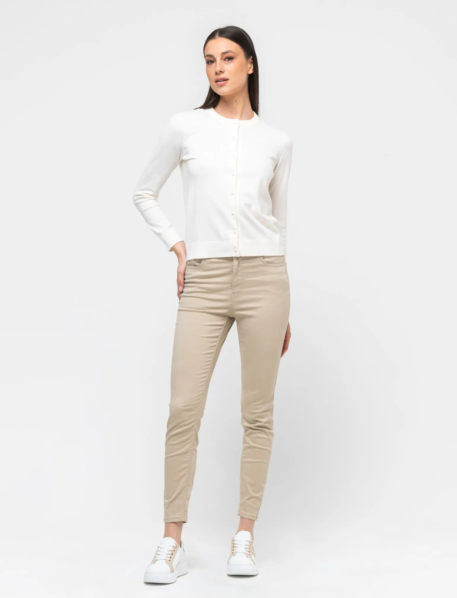 Donna Piazza Italia Donna | Jeans<Denim skinny colorato 5 tasche con bottone in metallo - Beige corda