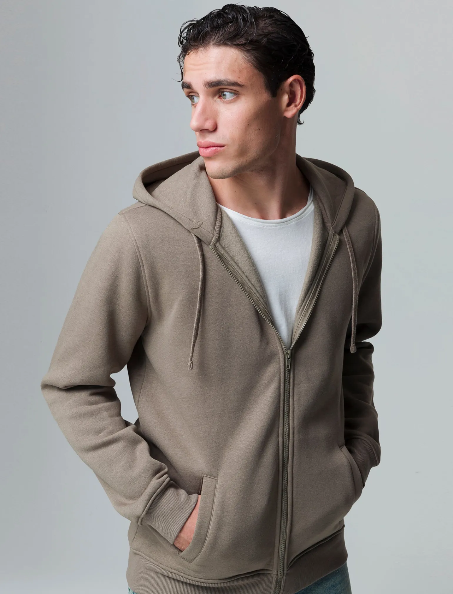 Uomo Piazza Italia Uomo | Felpe<Felpa con cappuccio in misto cotone garzato regular fit - kaki